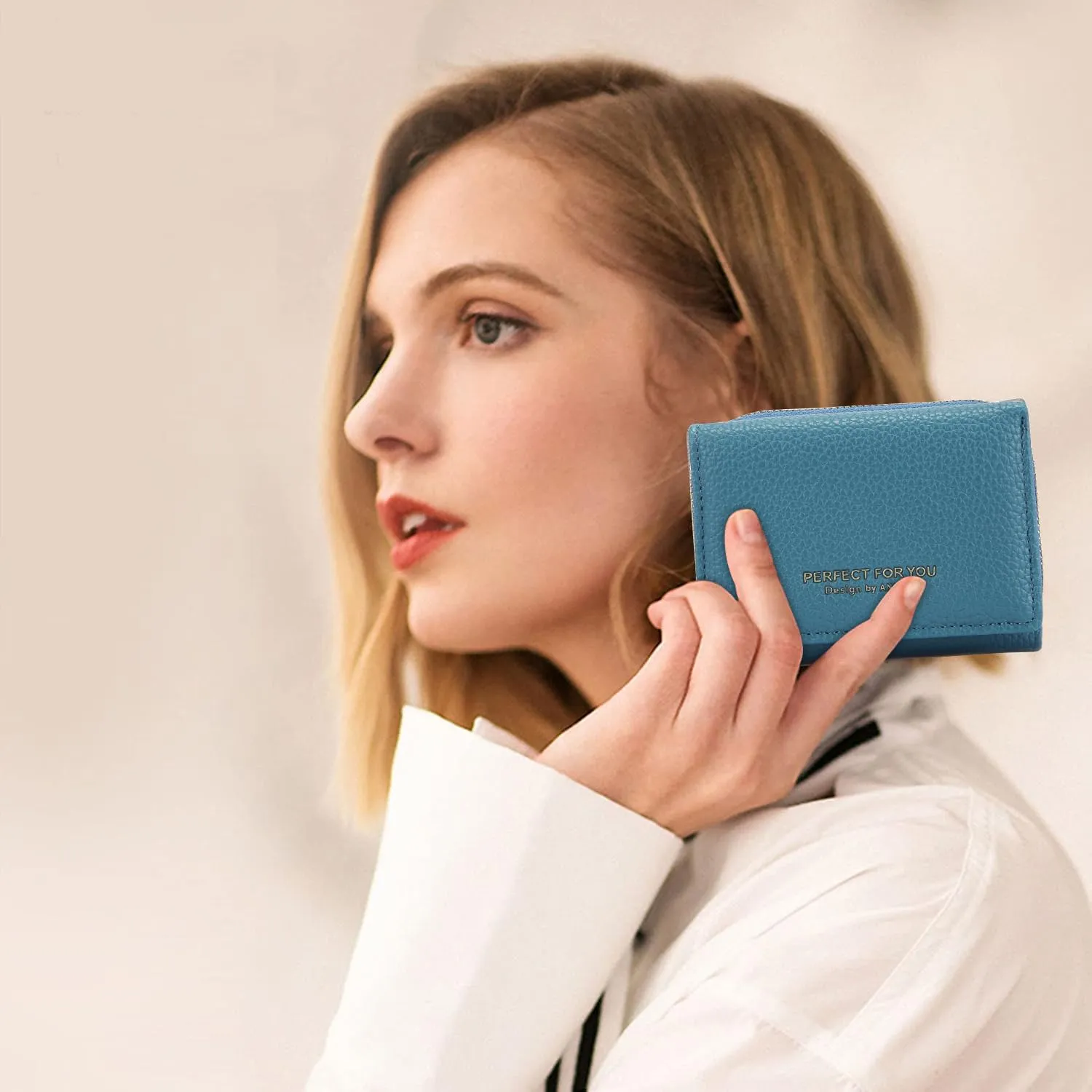 Portafogli donna piccolo, Borsellino piccolo con grande capacità, Elegante Portafoglio donna con grande tasca portamonete 33-Blu - immagine 5