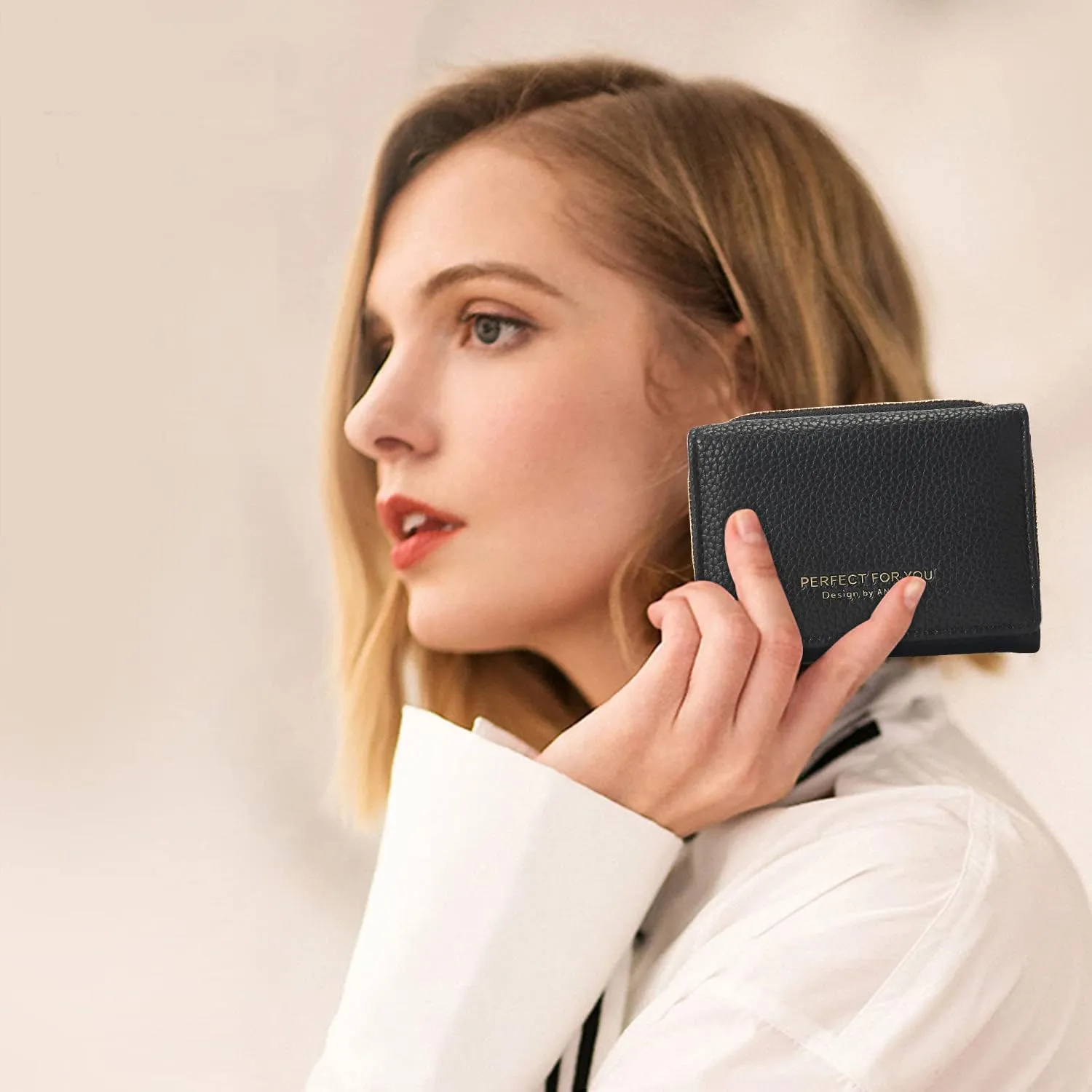 Portafogli donna piccolo, Borsellino piccolo con grande capacità, Elegante Portafoglio donna con grande tasca portamonete 33-Nero - immagine 5