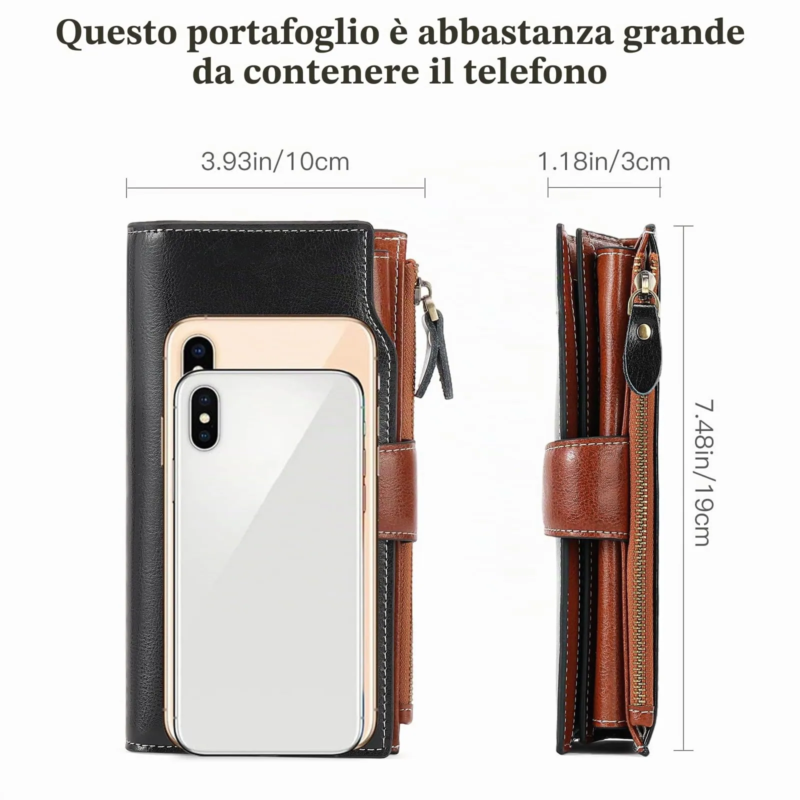 SENDEFN Portafoglio Donna Grande Capacità Pelle RFID Portamonete Donna,con 20 Titolari di Carta Cerniera Portafoglio - immagine 5