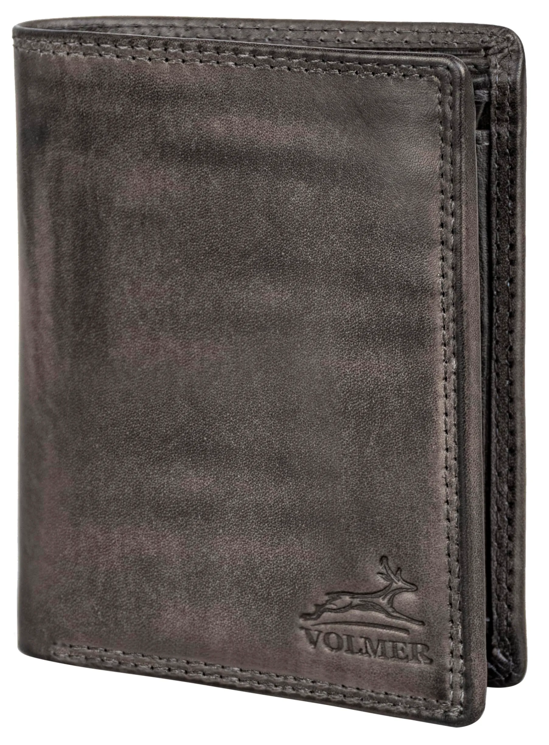 Fa.Volmer ® Portafoglio in vera pelle di bufalo I Portafoglio grande per uomo e donna I Protezione RFID certificata TÜV in colore marrone e nero, grigio, 12,5 x 9,5 x 2,5 cm, formato verticale - immagine 4