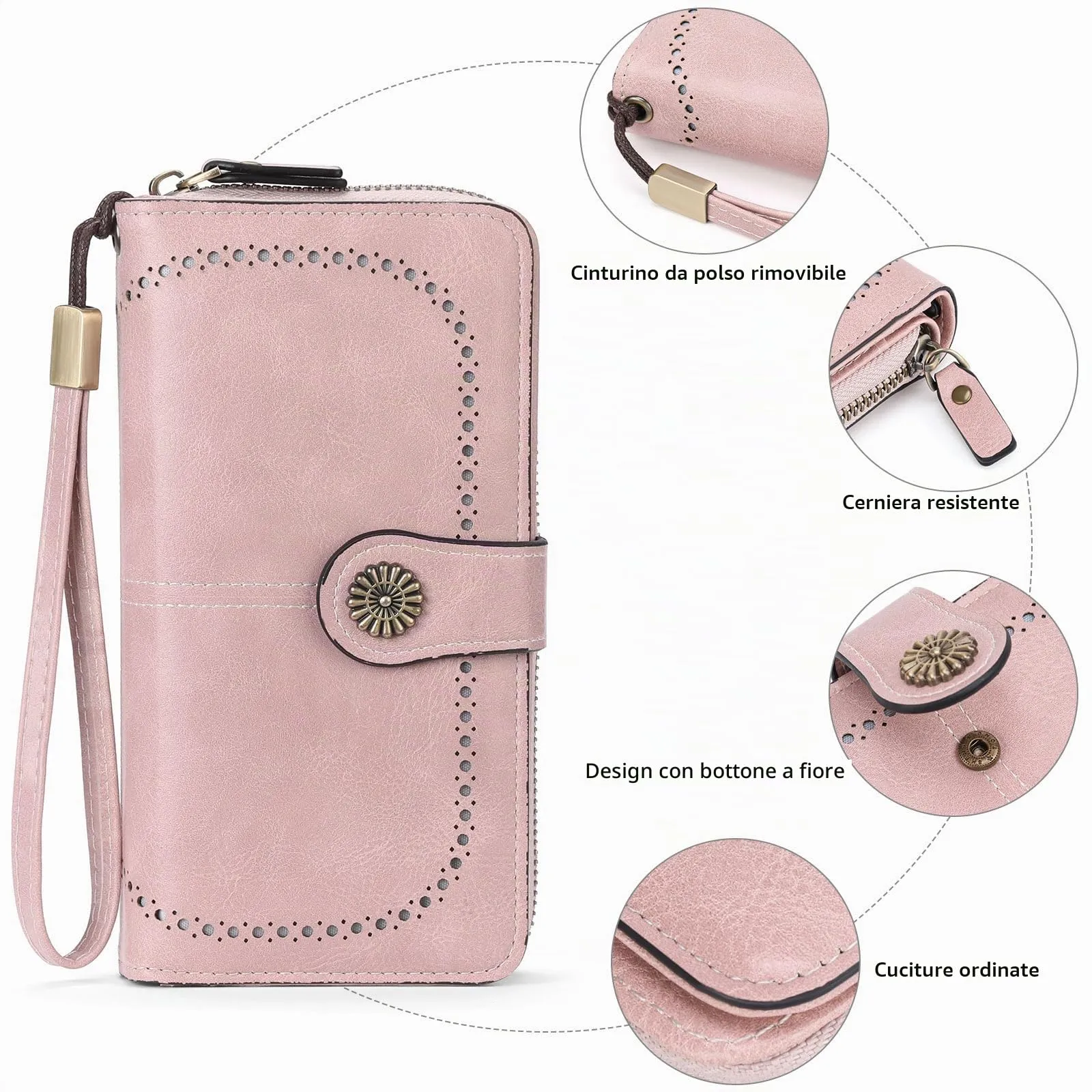 GOIACII Portafoglio Donna in Pelle PU con Blocco RFID Portafogli Grande Borsa Lunga da Donna Portamonete con 13 Scomparti per Carte - immagine 4