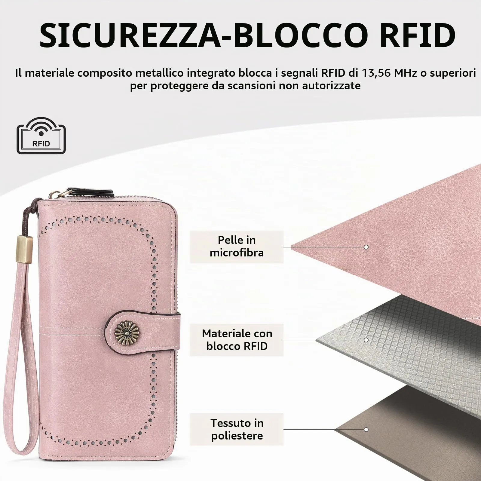 GOIACII Portafoglio Donna in Pelle PU con Blocco RFID Portafogli Grande Borsa Lunga da Donna Portamonete con 13 Scomparti per Carte - immagine 5