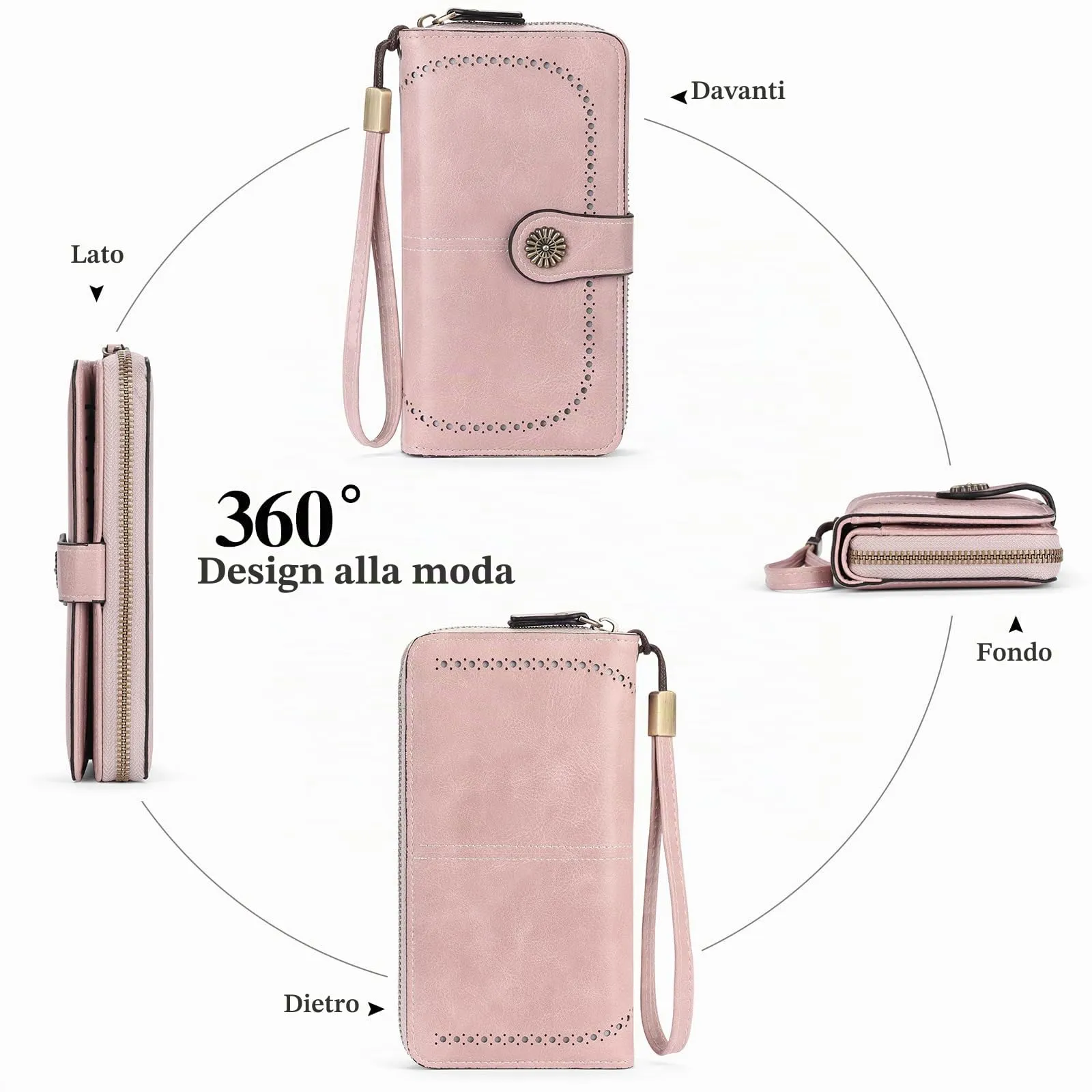 GOIACII Portafoglio Donna in Pelle PU con Blocco RFID Portafogli Grande Borsa Lunga da Donna Portamonete con 13 Scomparti per Carte - immagine 6