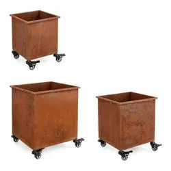 Set porta vasi piante 3 pz quadri con ruote acciaio HAIK Ruggine 0723976 - immagine 1