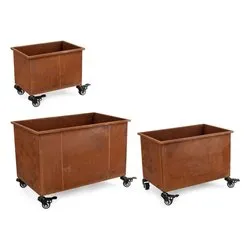Set porta vasi piante 3 pz rettangolari con ruote acciaio HAIK Ruggine 0723972 - immagine 1
