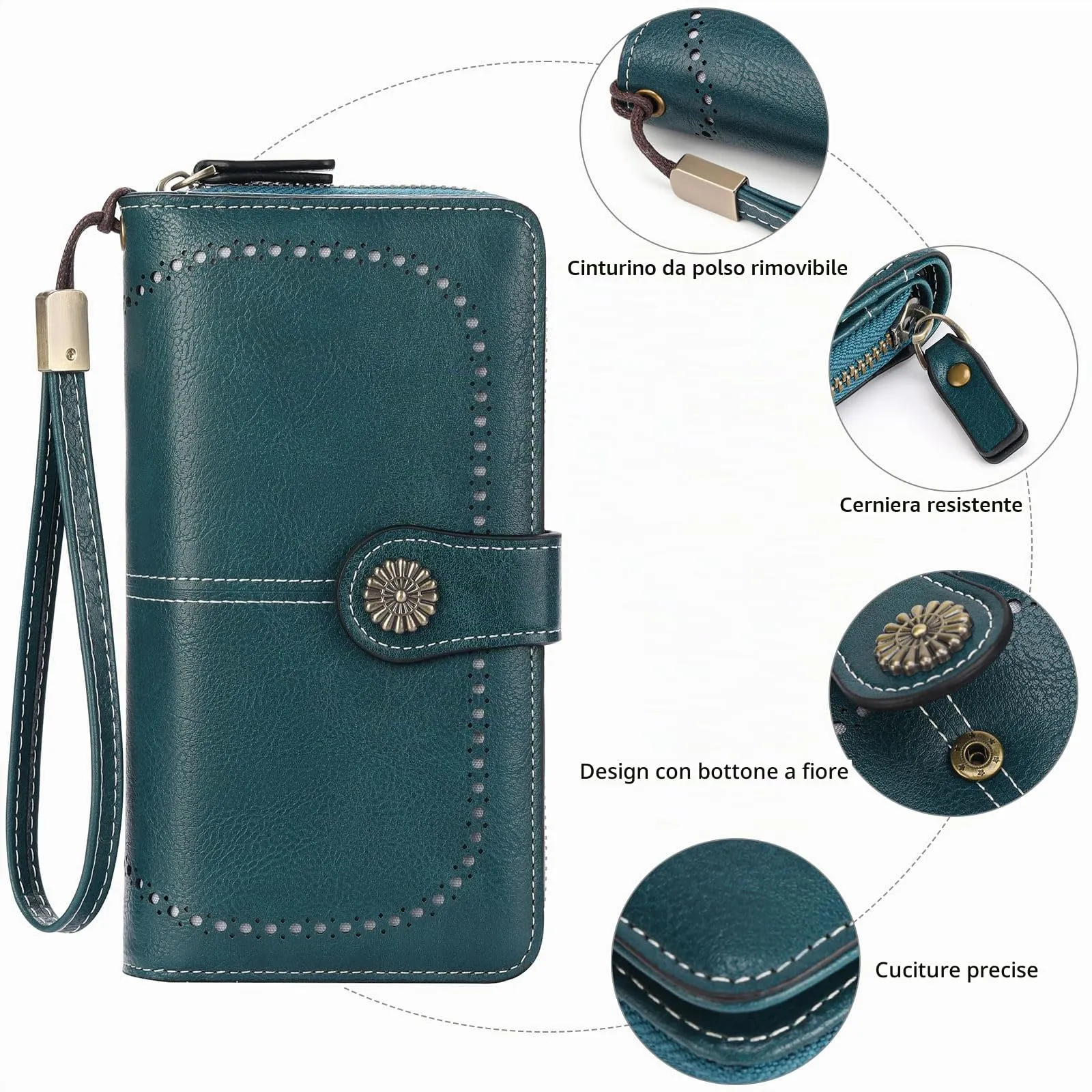 GOIACII Portafoglio Donna in Pelle PU con Blocco RFID Portafogli Grande Borsa Lunga da Donna Portamonete con 13 Scomparti per Carte - immagine 4