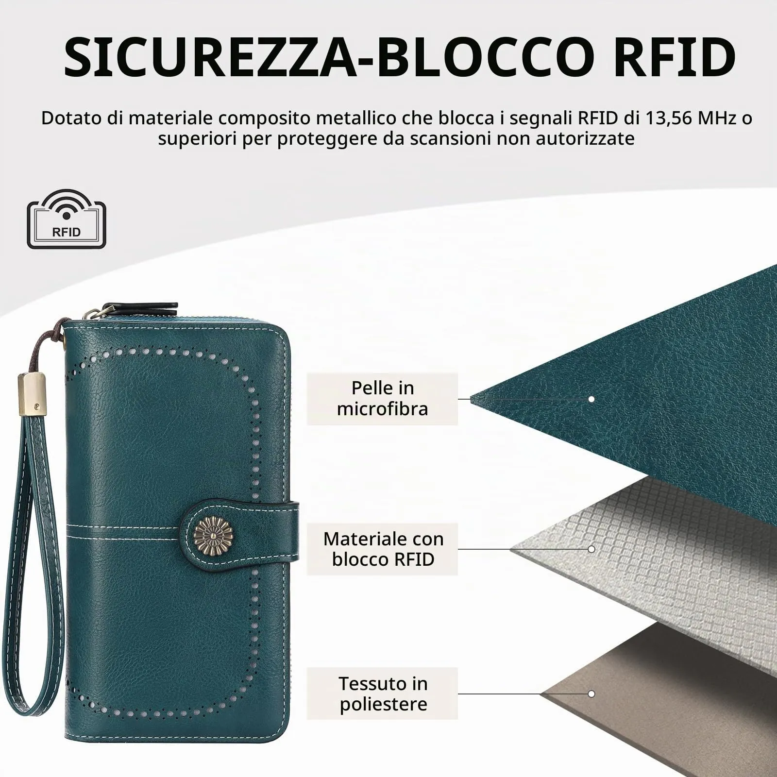 GOIACII Portafoglio Donna in Pelle PU con Blocco RFID Portafogli Grande Borsa Lunga da Donna Portamonete con 13 Scomparti per Carte - immagine 5