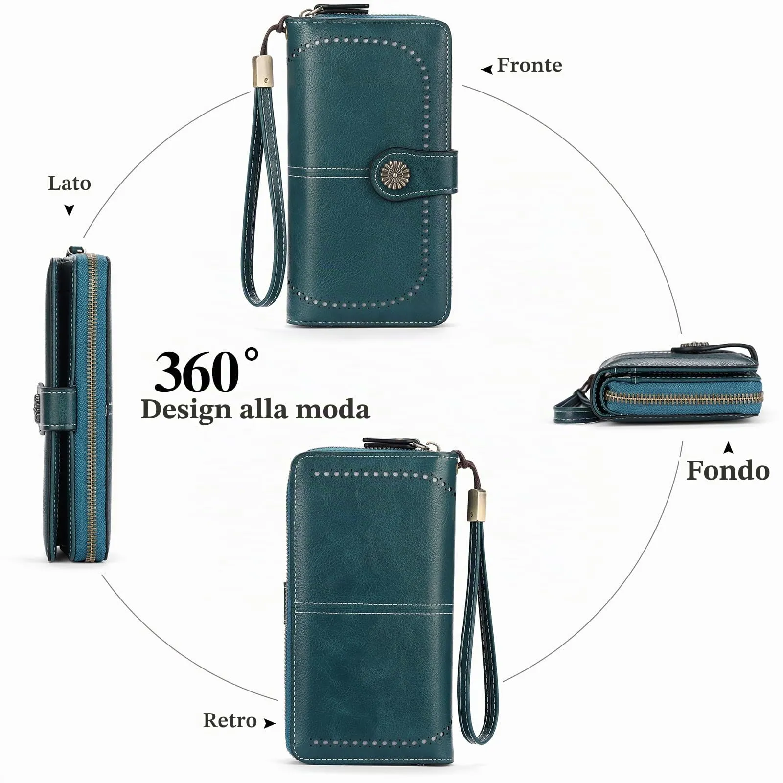 GOIACII Portafoglio Donna in Pelle PU con Blocco RFID Portafogli Grande Borsa Lunga da Donna Portamonete con 13 Scomparti per Carte - immagine 6