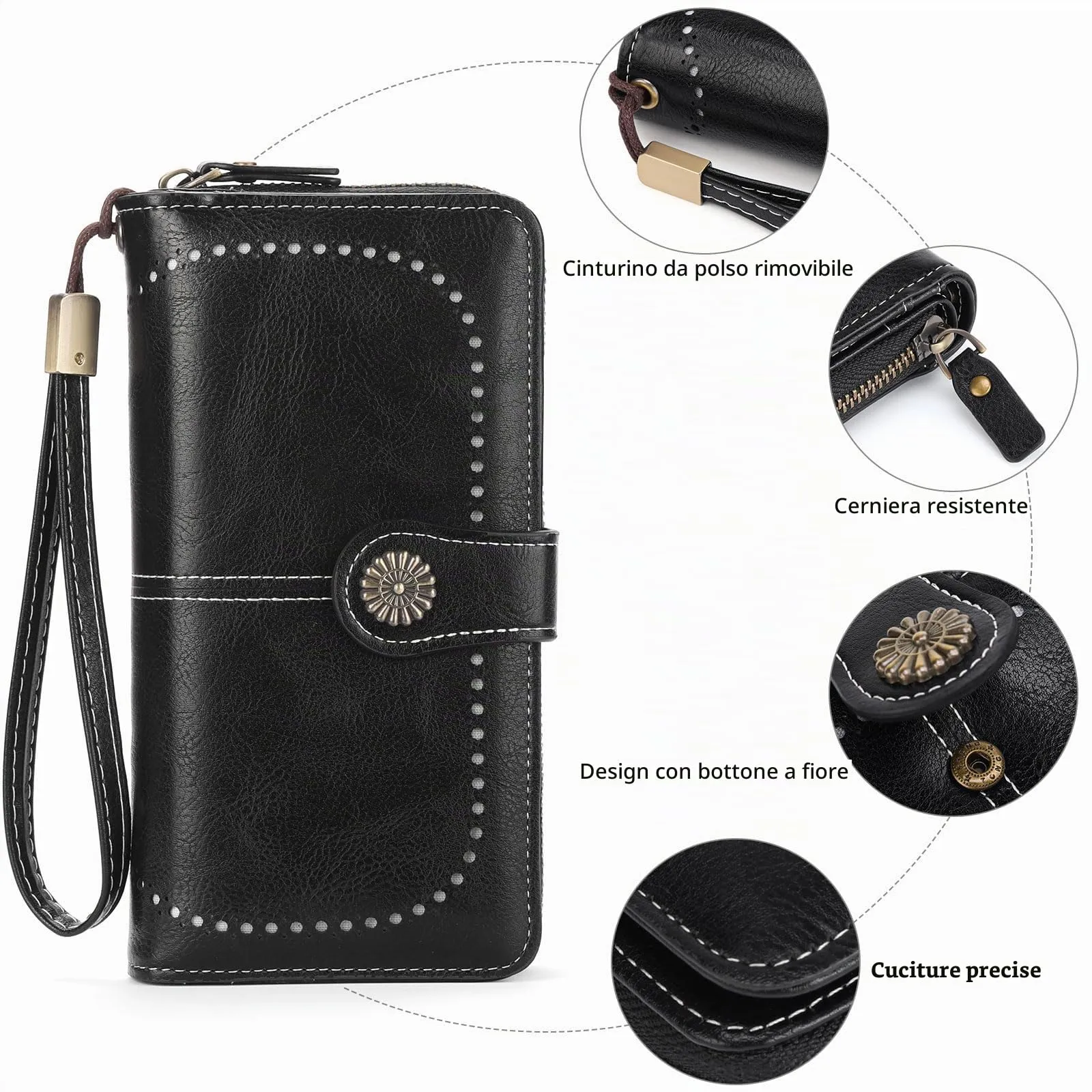GOIACII Portafoglio Donna in Pelle PU con Blocco RFID Portafogli Grande Borsa Lunga da Donna Portamonete con 13 Scomparti per Carte - immagine 4