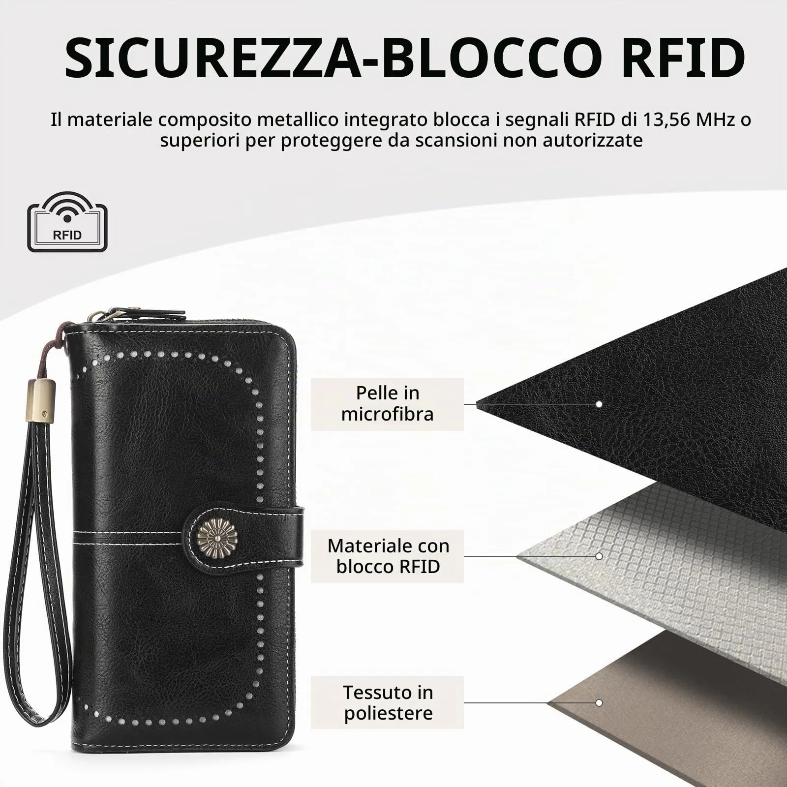 GOIACII Portafoglio Donna in Pelle PU con Blocco RFID Portafogli Grande Borsa Lunga da Donna Portamonete con 13 Scomparti per Carte - immagine 5