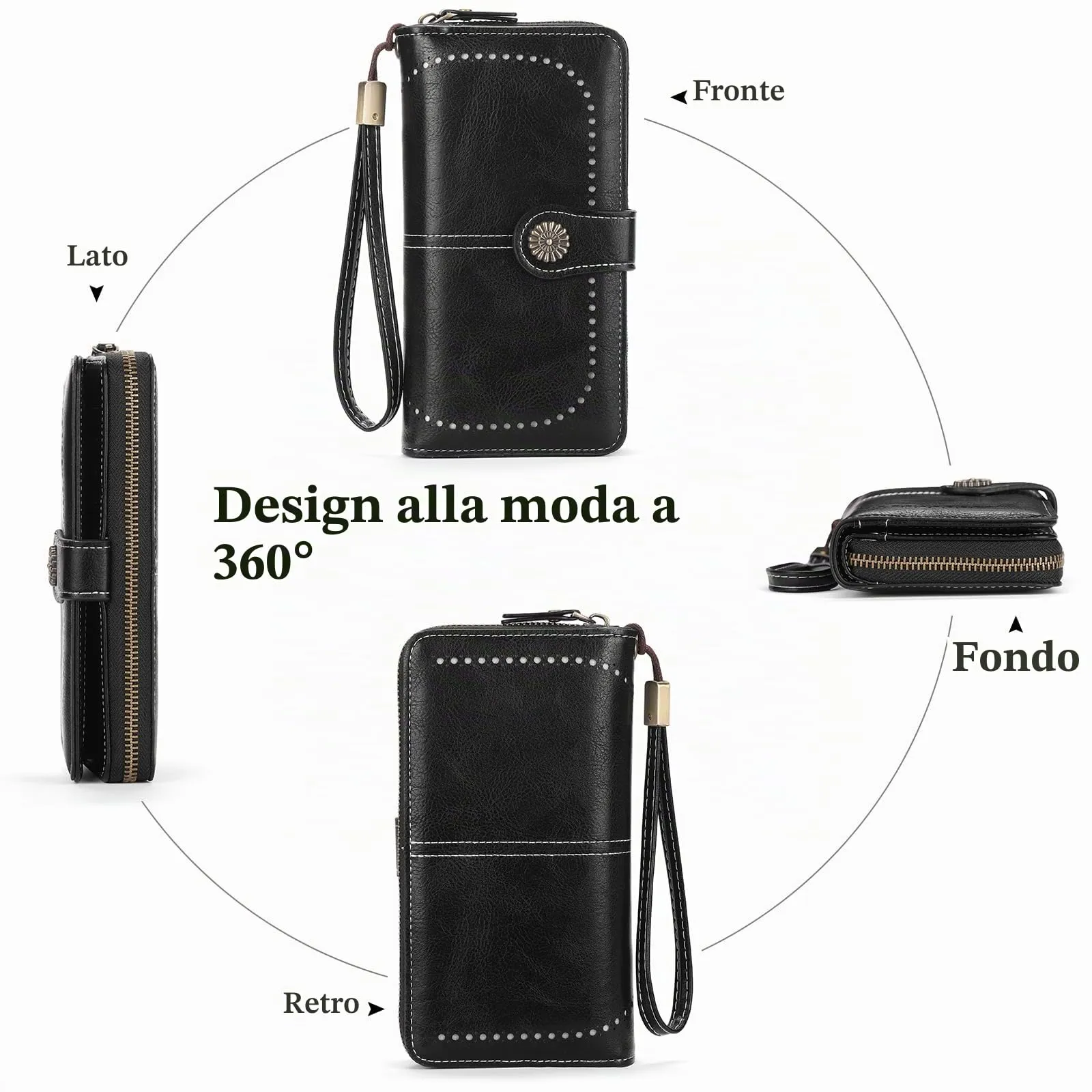 GOIACII Portafoglio Donna in Pelle PU con Blocco RFID Portafogli Grande Borsa Lunga da Donna Portamonete con 13 Scomparti per Carte - immagine 6