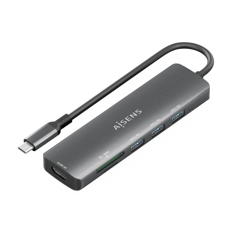 Dock USB Tipo-C Aisens ASUC-6P024-GR 1xHDMI 3xUSB-A SD MicroSD Grigio 15cm - immagine 1