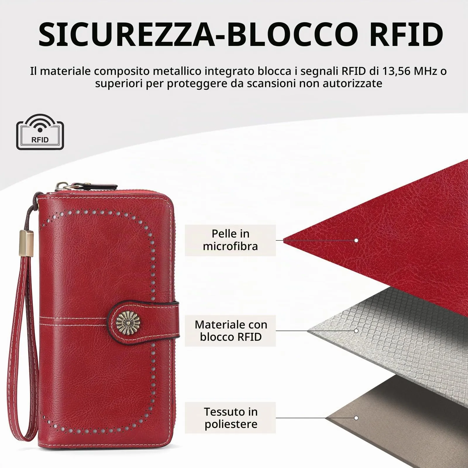 GOIACII Portafoglio Donna in Pelle PU con Blocco RFID Portafogli Grande Borsa Lunga da Donna Portamonete con 13 Scomparti per Carte - immagine 5