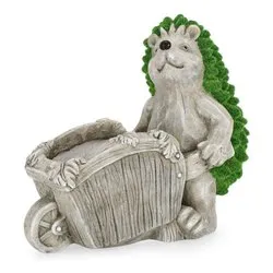 Porta vaso magnesia Riccio con carriola (36,5x19,5x32,5cm) GARDEN Grigio e Verde 0143146 - immagine 1