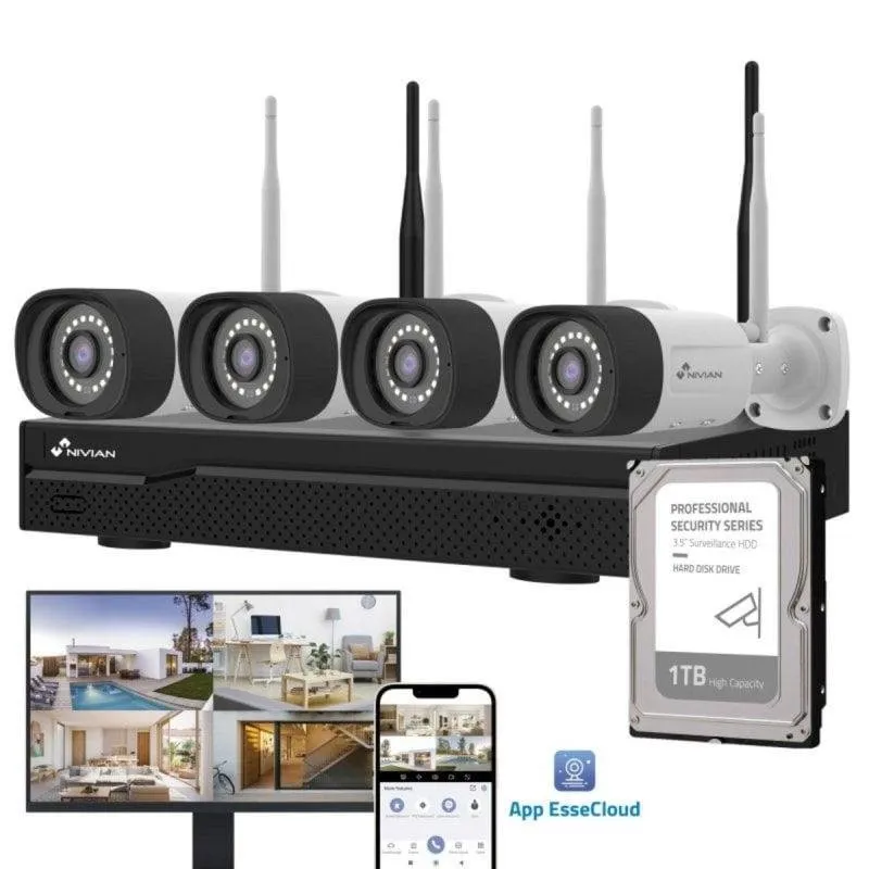 Videocamere di sorveglianza Nivian Kit 2K Visione Notturna Interno ed Esterno Rilevamento IA Audio Bidirezionale - immagine 1