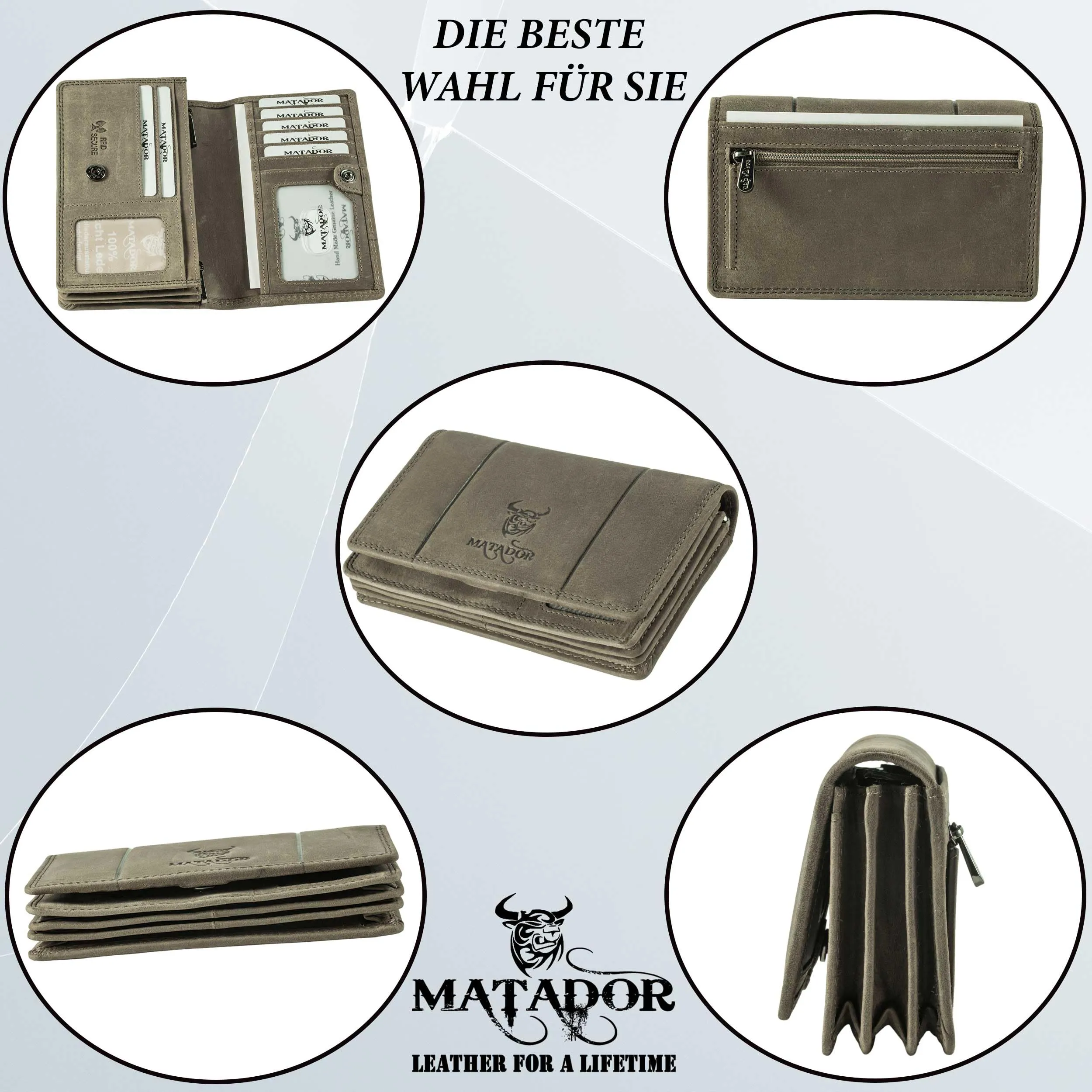 Matador Portafoglio Donna Grande in Vera Pelle RFID, Grigio - immagine 4