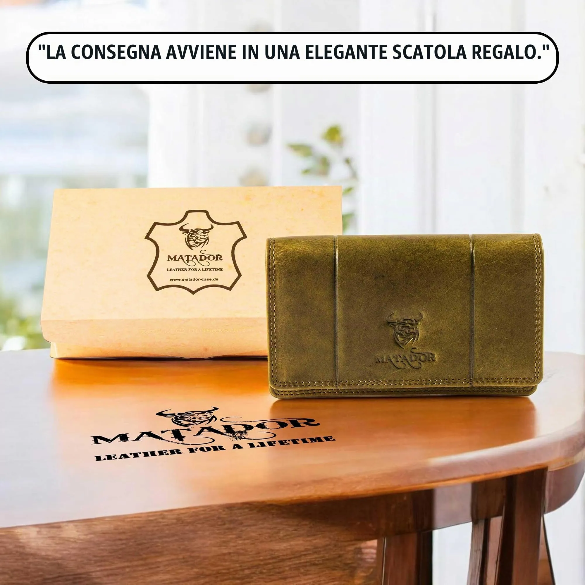 Matador Portafoglio Donna Grande in Vera Pelle RFID, Verde Chiaro - immagine 5