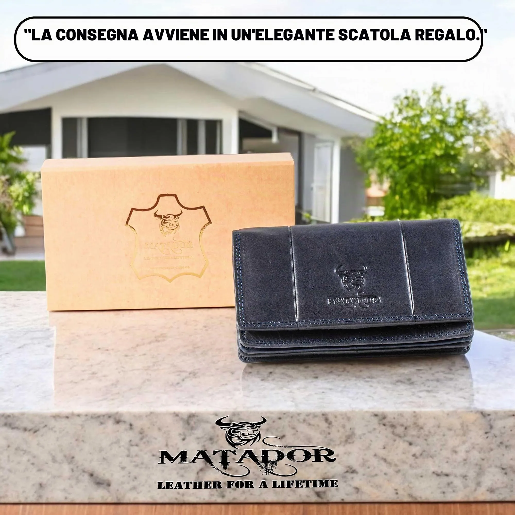 Matador Portafoglio Donna Grande in Vera Pelle RFID, Blu Navy - immagine 5