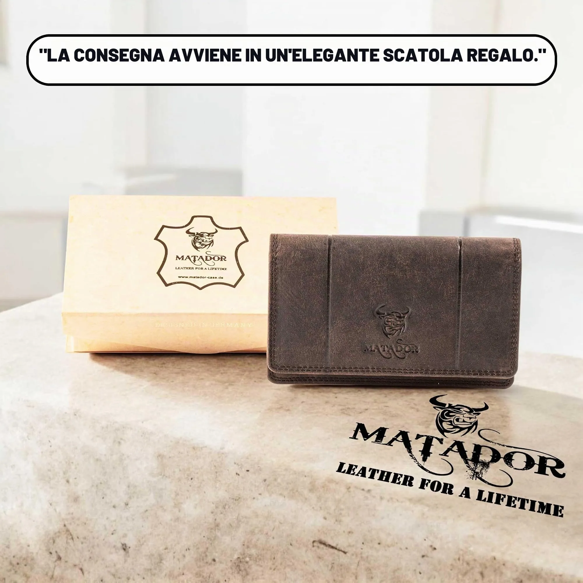 Matador Portafoglio Donna Grande in Vera Pelle RFID, Marrone Scuro - immagine 5