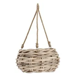 Porta vaso sospeso con gancio rattan (40x20cm) YULIA Grigio 0380967 - immagine 1
