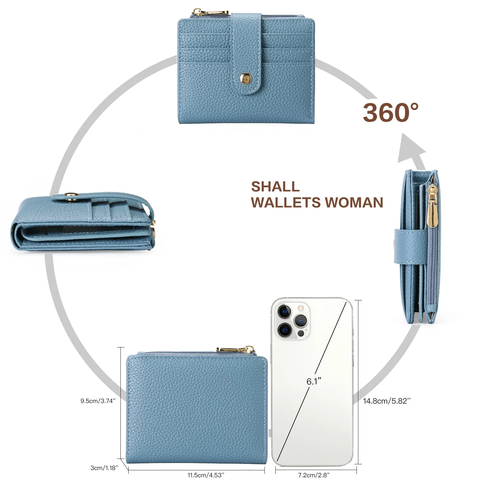 GOIACII Portafoglio Donna Piccolo in Pelle, RFID Blocco Portamonete Donna Sottile Porta Carte di Credito con 9 Scomparti per Carte e 3 Finestra di Identificazione - immagine 4