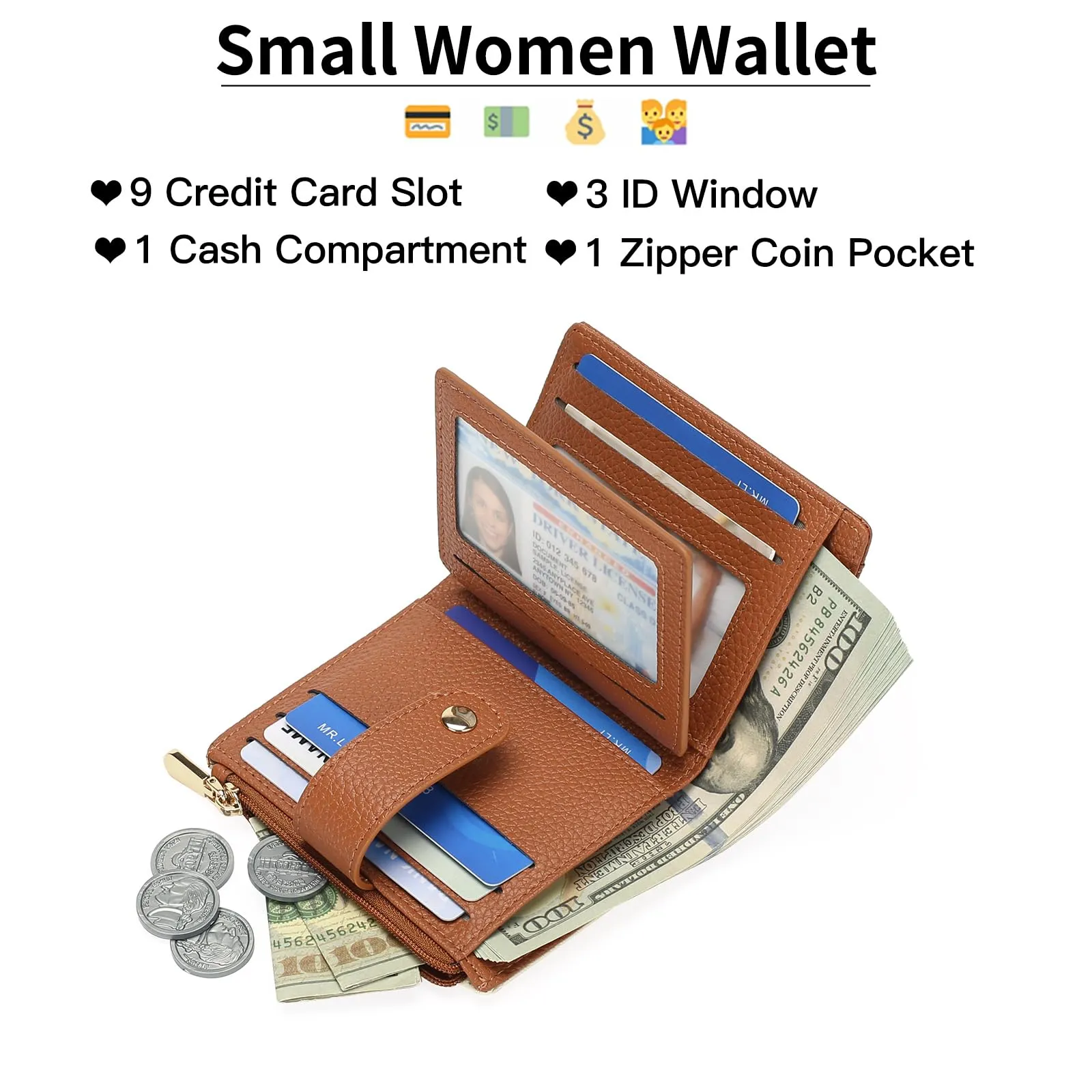 GOIACII Portafoglio Donna Piccolo in Pelle, RFID Blocco Portamonete Donna Sottile Porta Carte di Credito con 9 Scomparti per Carte e 3 Finestra di Identificazione - immagine 2
