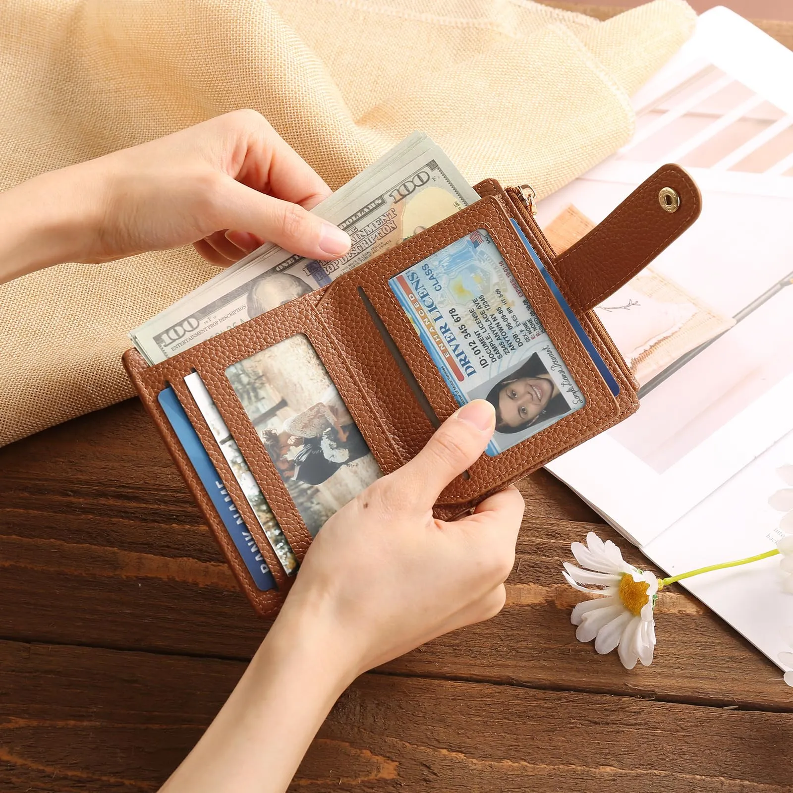 GOIACII Portafoglio Donna Piccolo in Pelle, RFID Blocco Portamonete Donna Sottile Porta Carte di Credito con 9 Scomparti per Carte e 3 Finestra di Identificazione - immagine 5