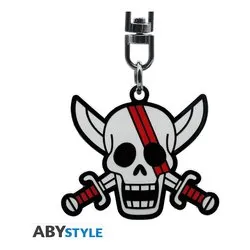 Portachiavi Skull Shanks (40mm) ONE PIECE Cromo e Rosso ABYKEY645 - immagine 1