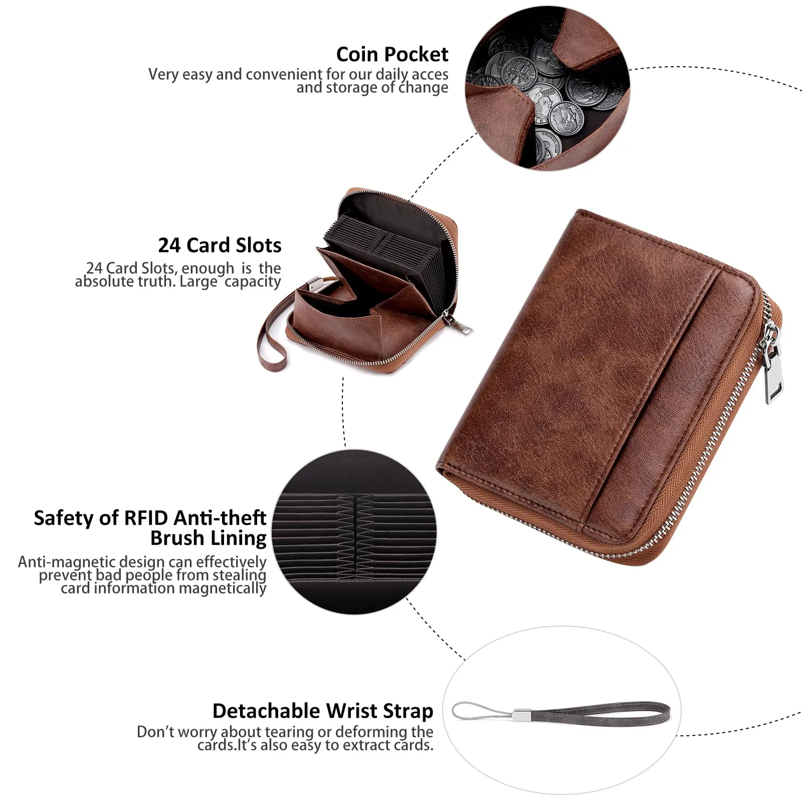 SENDEFN Portafoglio Donna in Pelle Cerniera Portamonete Piccolo Portafogli con Blocco RFID Porta Tessere Porta Carte di Credito Donna con 24 Scomparti per Carte - immagine 3