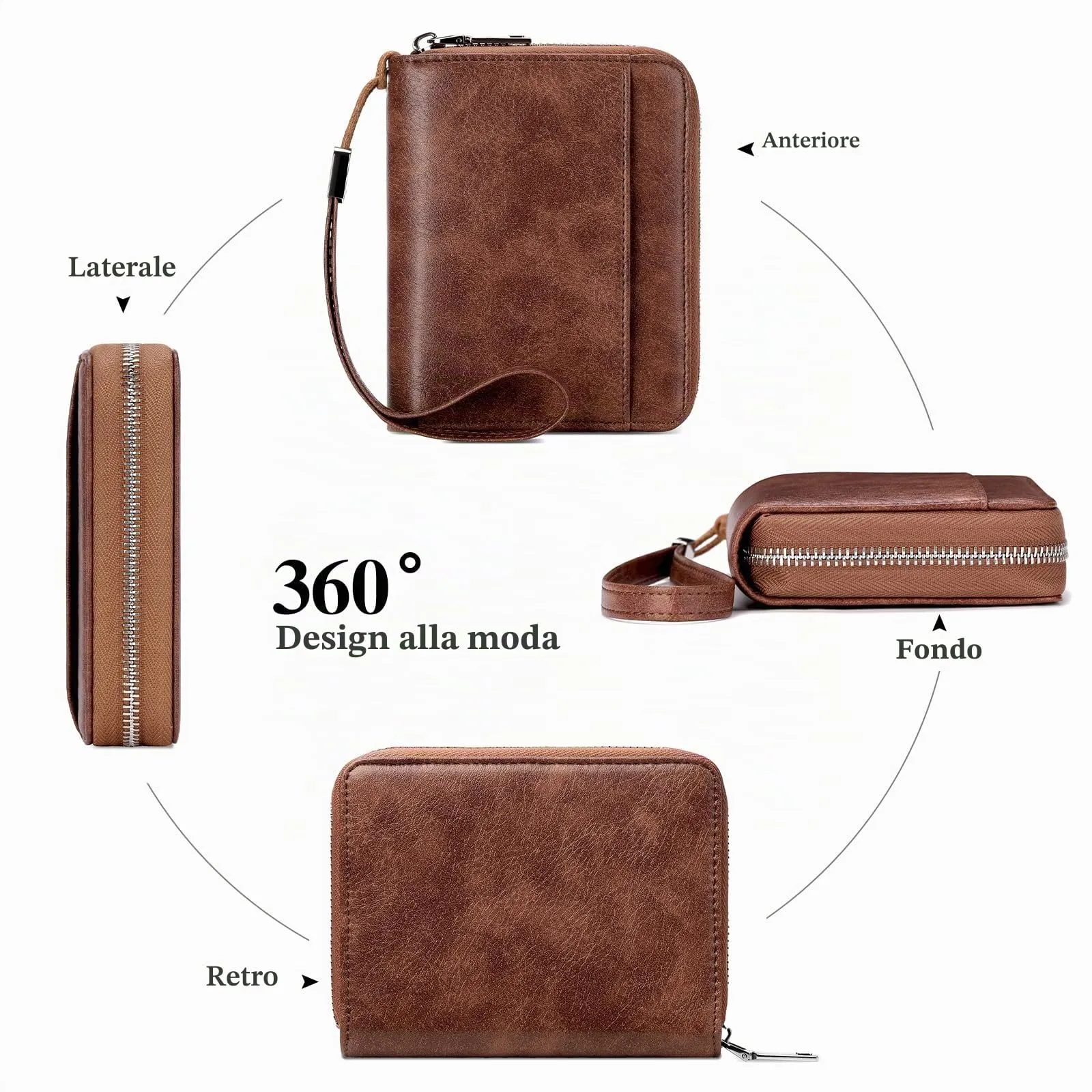 SENDEFN Portafoglio Donna in Pelle Cerniera Portamonete Piccolo Portafogli con Blocco RFID Porta Tessere Porta Carte di Credito Donna con 24 Scomparti per Carte - immagine 4
