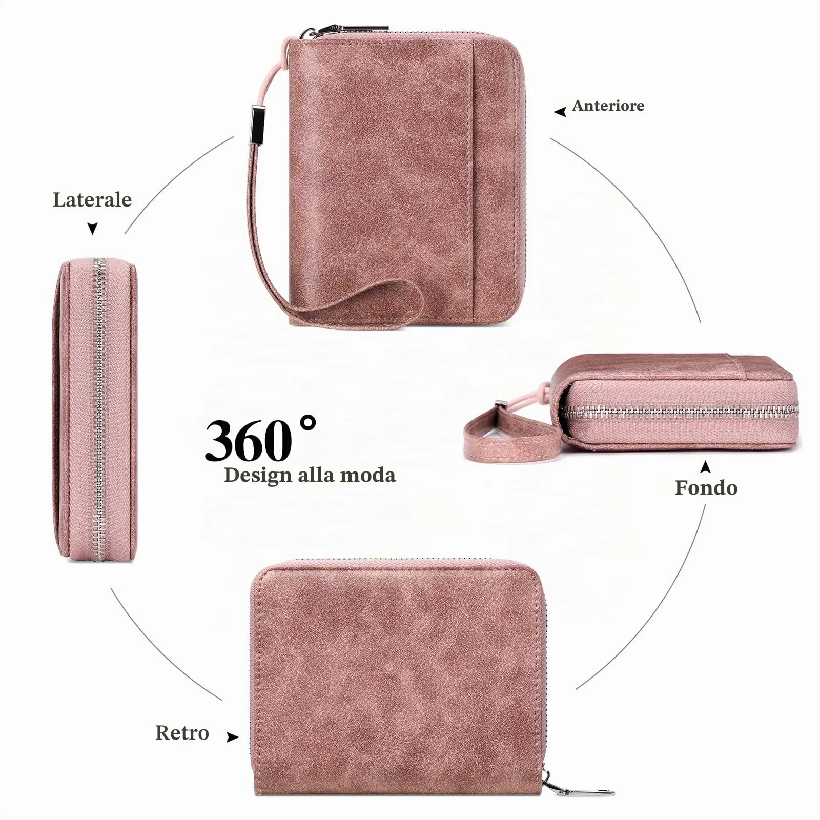 SENDEFN Portafoglio Donna in Pelle Cerniera Portamonete Piccolo Portafogli con Blocco RFID Porta Tessere Porta Carte di Credito Donna con 24 Scomparti per Carte - immagine 4