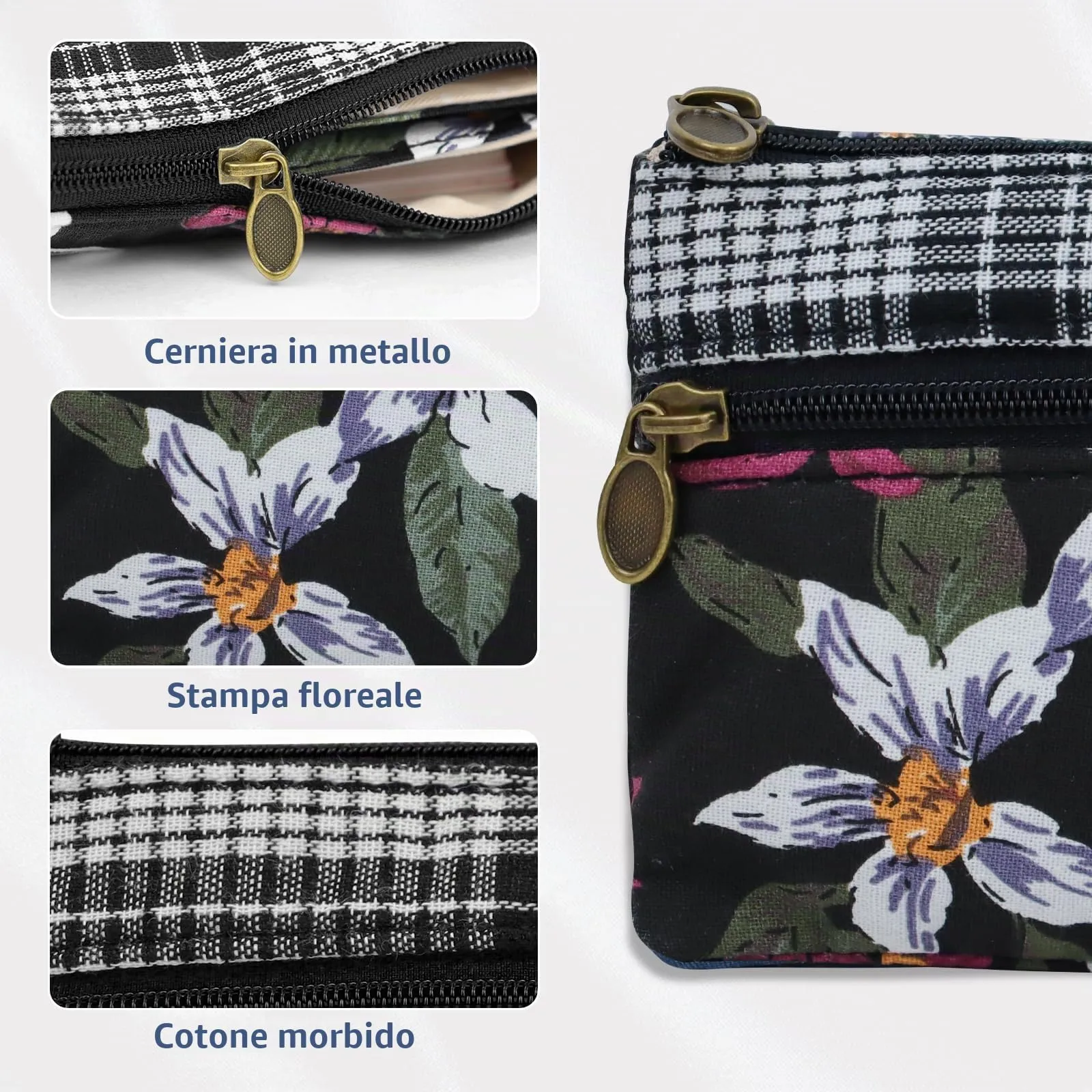 Energather Coin Purse, Porta Monete Da Donna in cotone con cerniera Portamonete Piccolo per donne e uomini, Borsellino portatile per ricevute, monete, cambio, carte - immagine 3