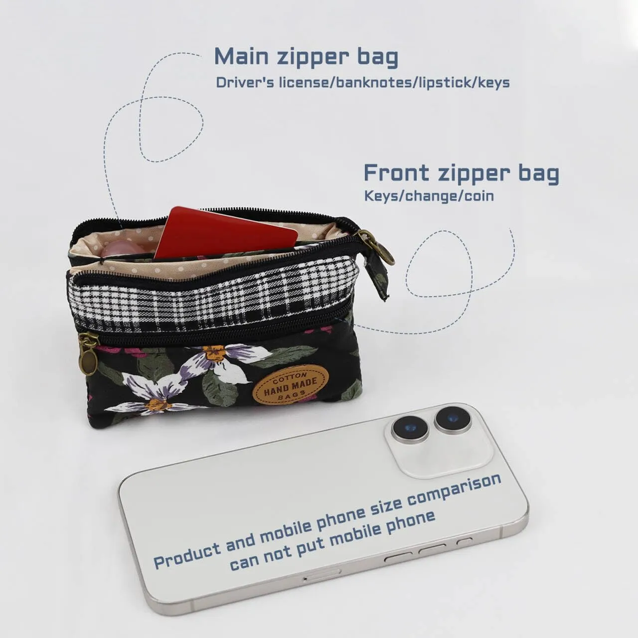 Energather Coin Purse, Porta Monete Da Donna in cotone con cerniera Portamonete Piccolo per donne e uomini, Borsellino portatile per ricevute, monete, cambio, carte - immagine 4