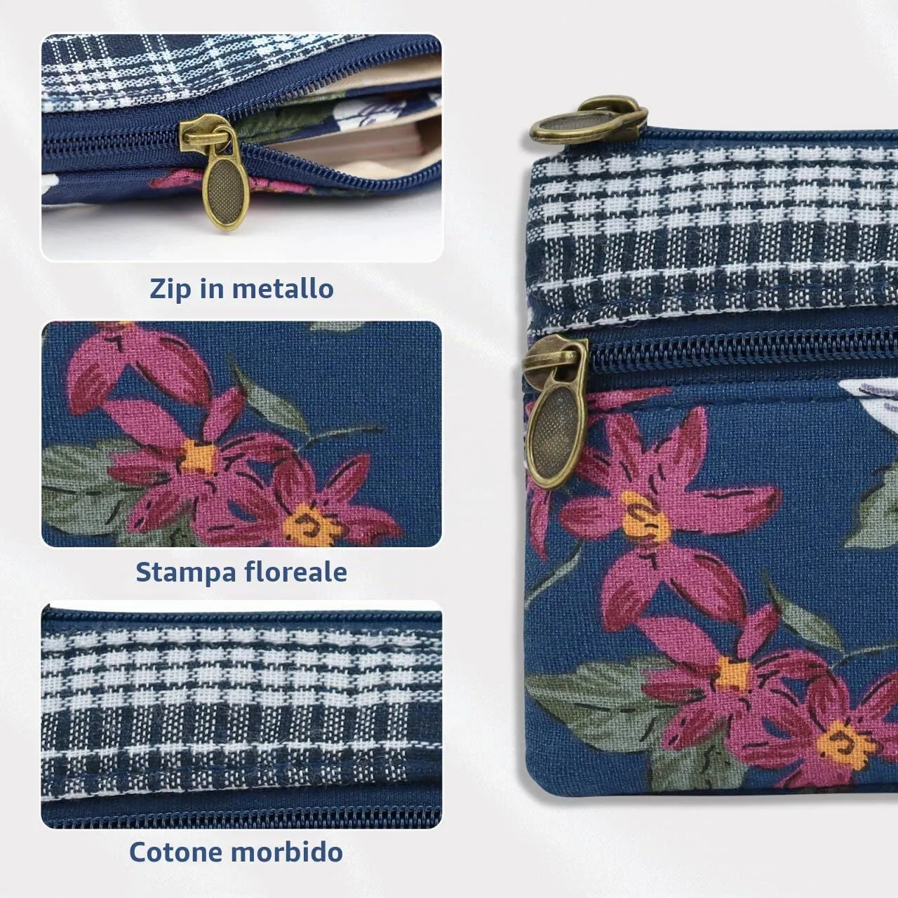Energather Coin Purse, Porta Monete Da Donna in cotone con cerniera Portamonete Piccolo per donne e uomini, Borsellino portatile per ricevute, monete, cambio, carte - immagine 3