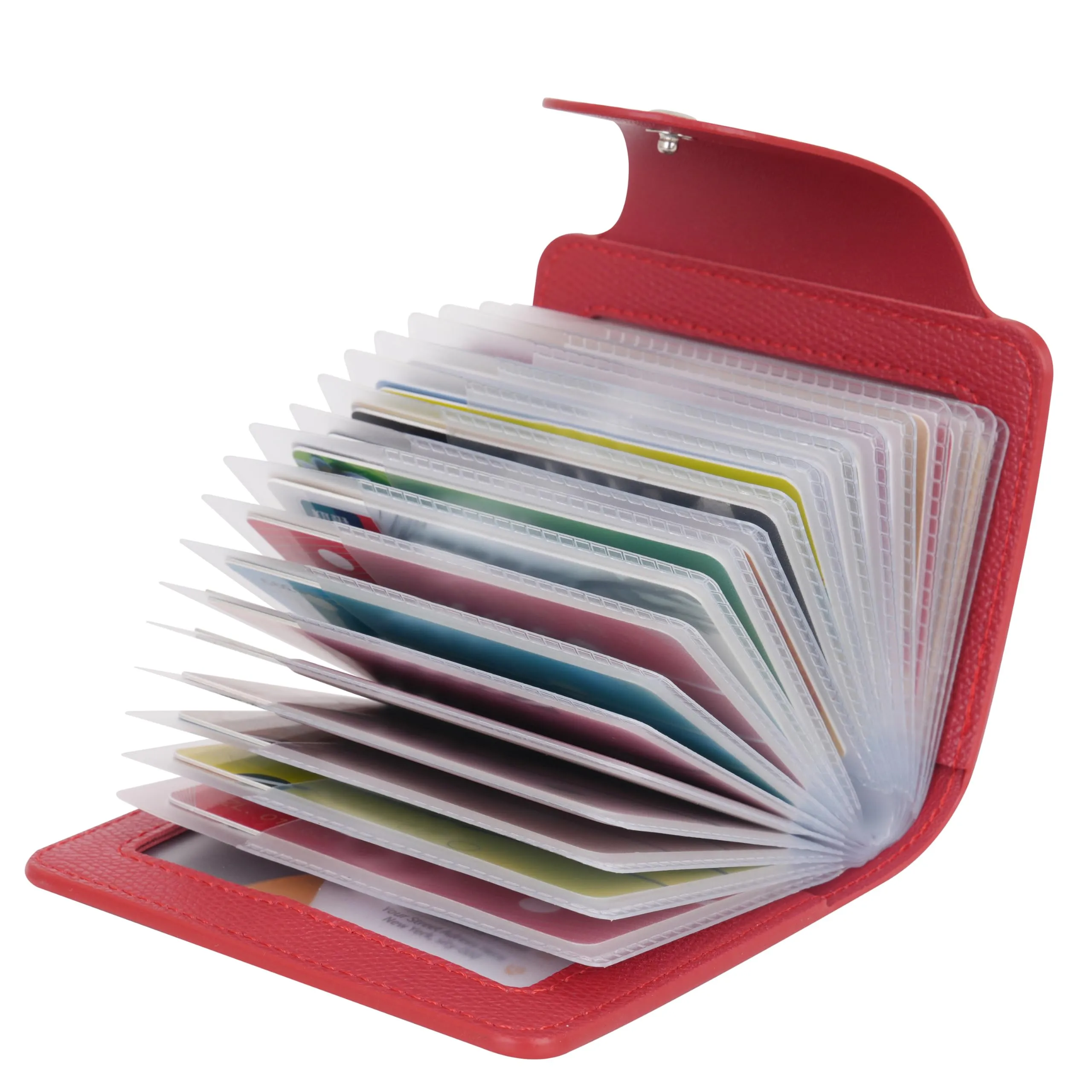 IHIGOGOFA Porta Carte di Credito Pelle per Donna Uomo 40 Slots per Schede 2 Finestra ID (Rosso) - immagine 1