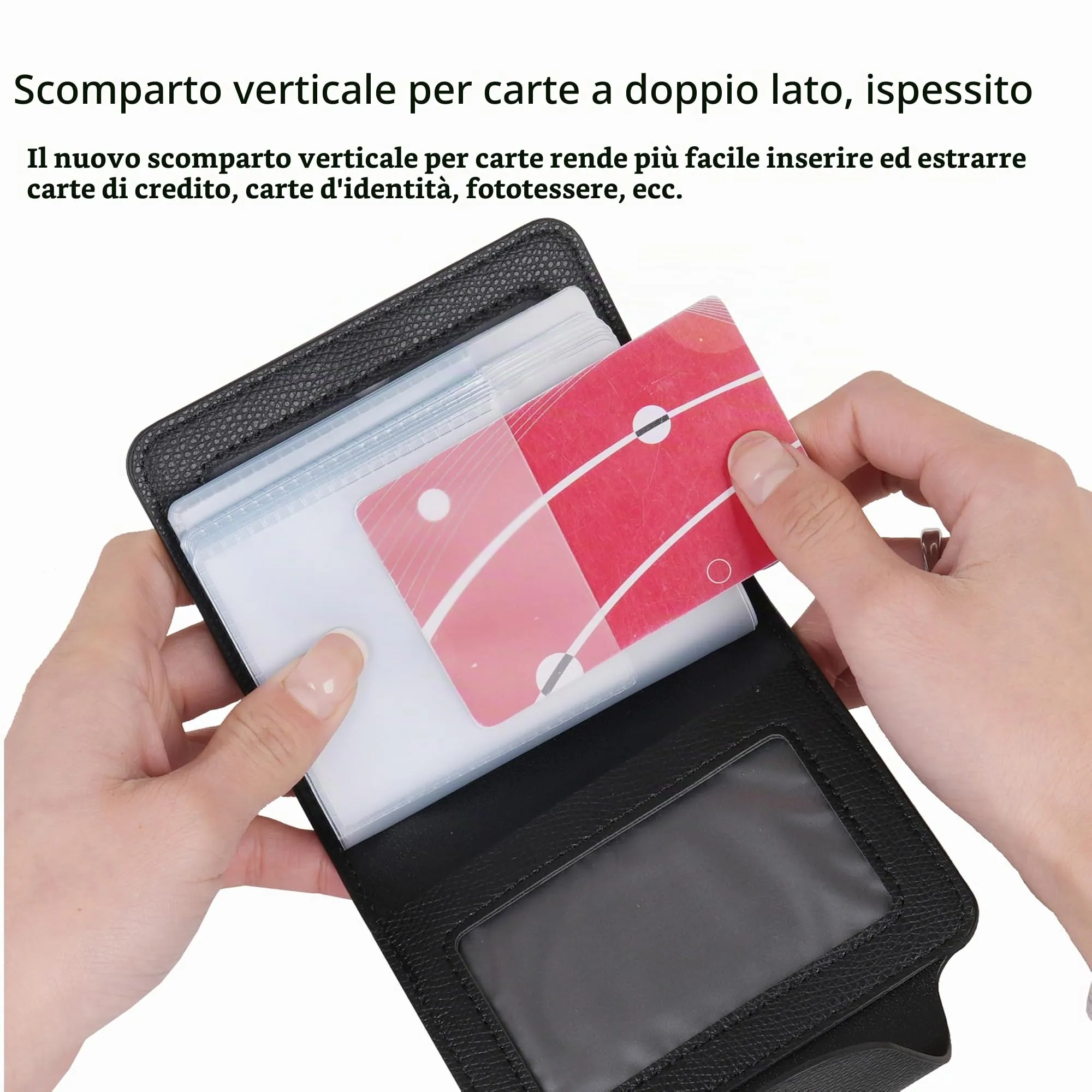 IHIGOGOFA Porta Carte di Credito Pelle per Donna Uomo 40 Slots per Schede 2 Finestra ID (Rosso) - immagine 2