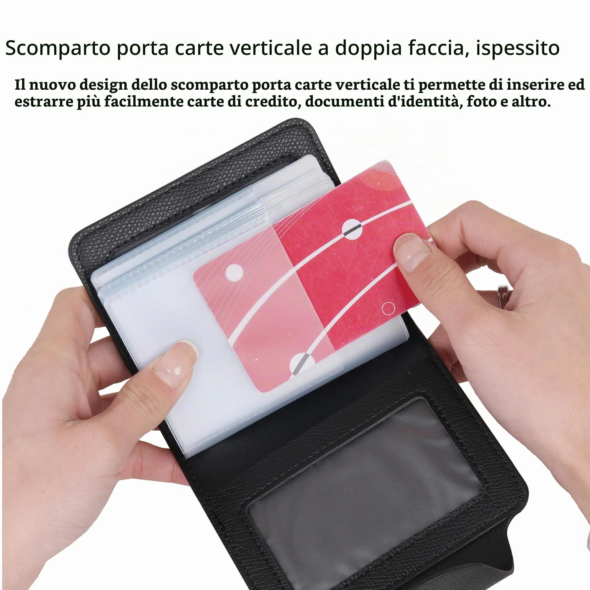 IHIGOGOFA Porta Carte di Credito Pelle per Donna Uomo 40 Slots per Schede 2 Finestra ID (Rosa) - immagine 2