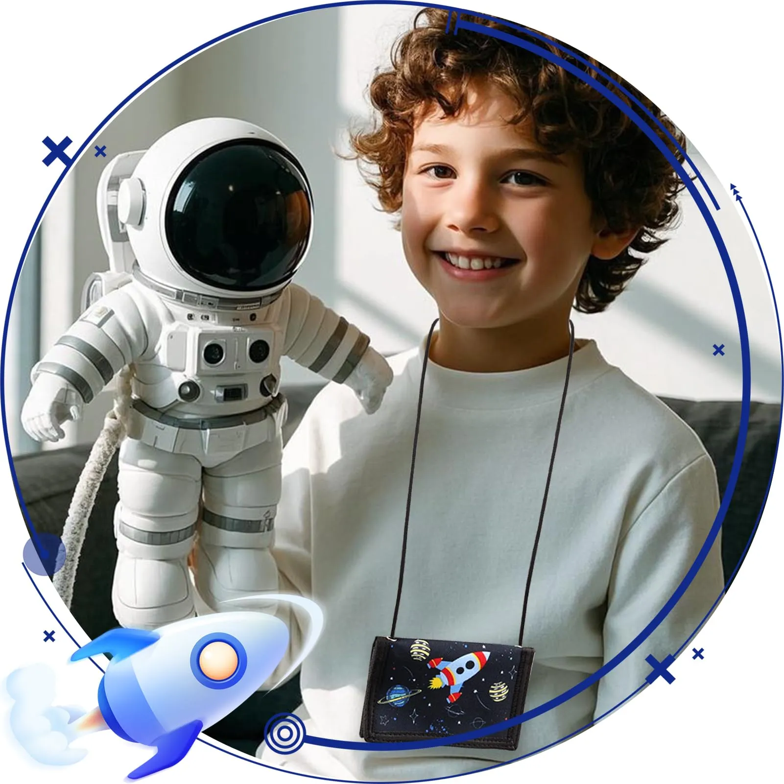 GADITIEK Portafoglio Bambino, Portafogli Bambini Trifold con Cordino, portafoglio ragazzo per Bambini di Età Compresa Tra 5 e 12 Anni Regalo di Natale di Compleanno (Razzo) (Razzo) - immagine 5