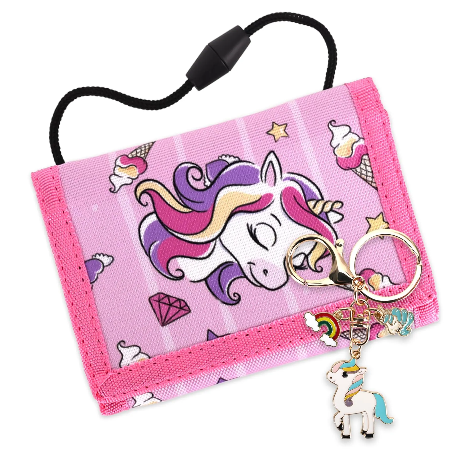 GADITIEK Portafoglio Bambino, Portafogli Bambini Trifold con Cordino, portafoglio ragazzo per Bambini di Età Compresa Tra 5 e 12 Anni Regalo di Natale di Compleanno (Razzo) (unicorno) - immagine 1