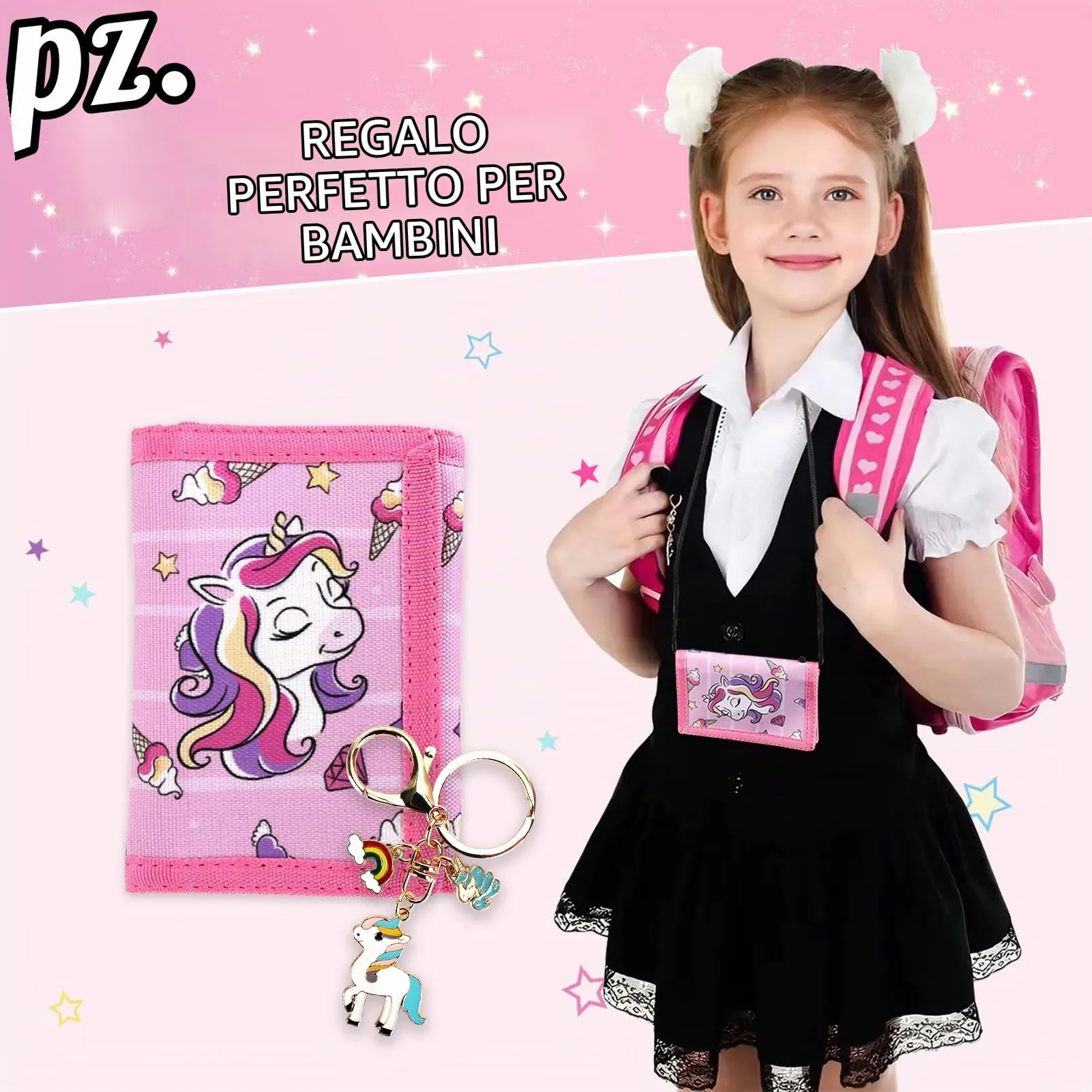 GADITIEK Portafoglio Bambino, Portafogli Bambini Trifold con Cordino, portafoglio ragazzo per Bambini di Età Compresa Tra 5 e 12 Anni Regalo di Natale di Compleanno (Razzo) (unicorno) - immagine 6