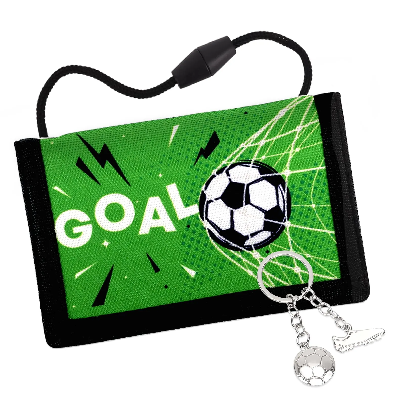 GADITIEK Portafoglio Bambino, Portafogli Bambini Trifold con Cordino, portafoglio ragazzo per Bambini di Età Compresa Tra 5 e 12 Anni Regalo di Natale di Compleanno (Razzo) (calcio) - immagine 1