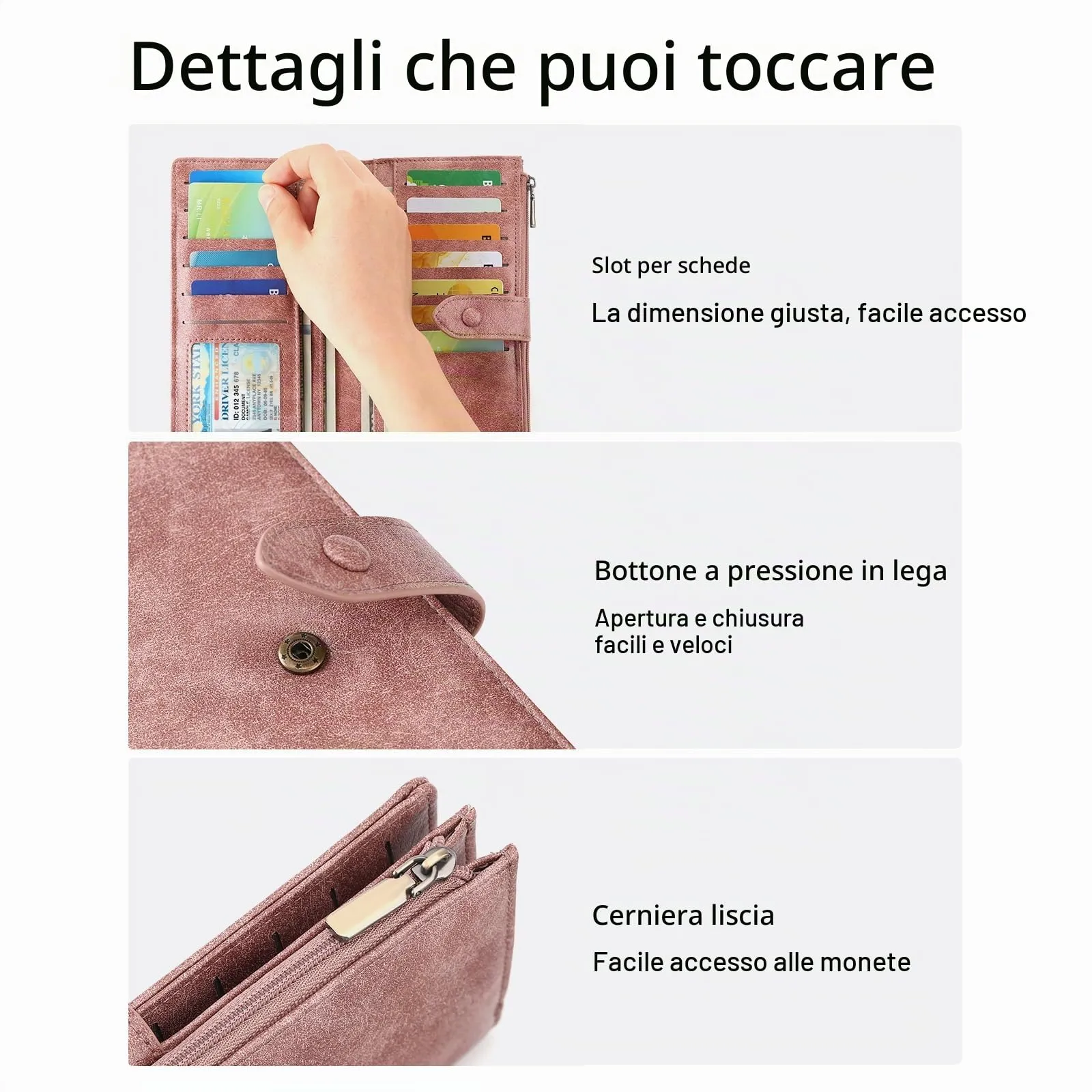 SENDEFN Portafoglio Donna Grande Portamonete con RFID Blocco Elegante Portafogli in Pelle con 12 Scomparti per Carte - immagine 3