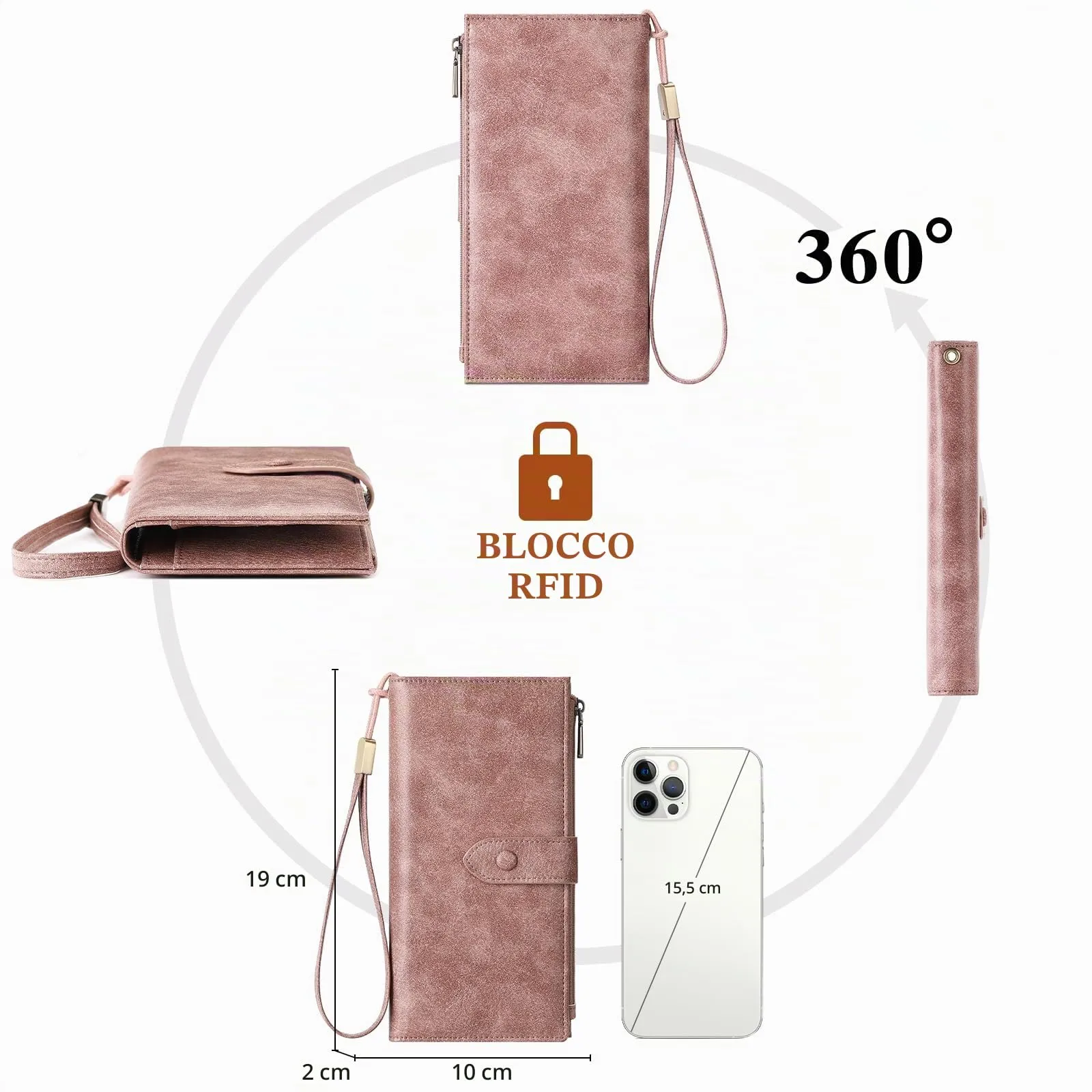 SENDEFN Portafoglio Donna Grande Portamonete con RFID Blocco Elegante Portafogli in Pelle con 12 Scomparti per Carte - immagine 4