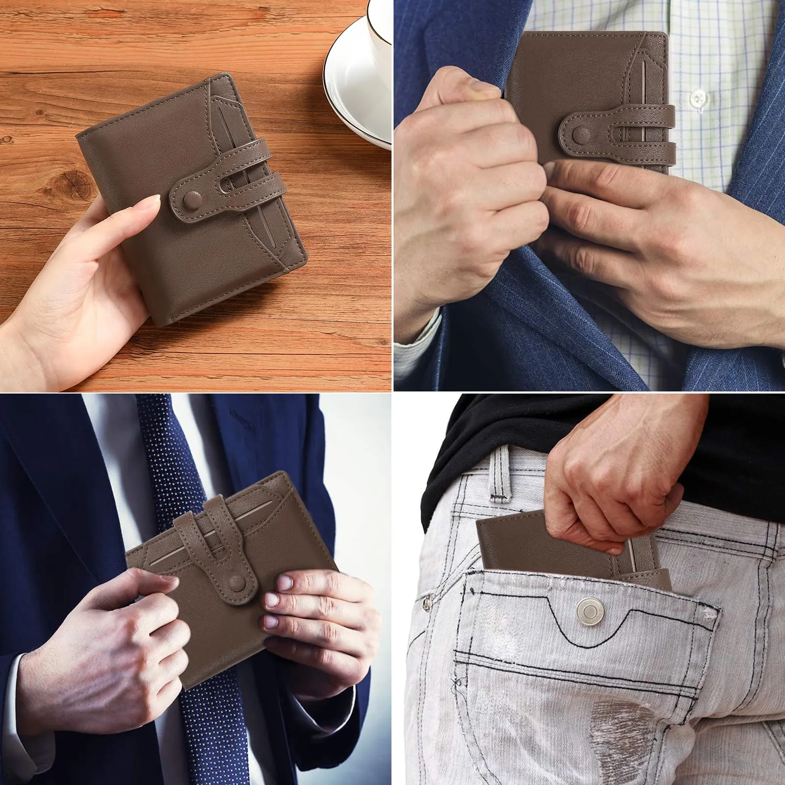 SENDEFN Portafoglio Uomo Portamonete con RFID Blocking Portafogli con 13 Slot per Carte Credito, 1 Tasca Portamonete, 1 Scomparti Banconote, 4 ID Window & Foto Window Portafoglio In Pelle - immagine 6