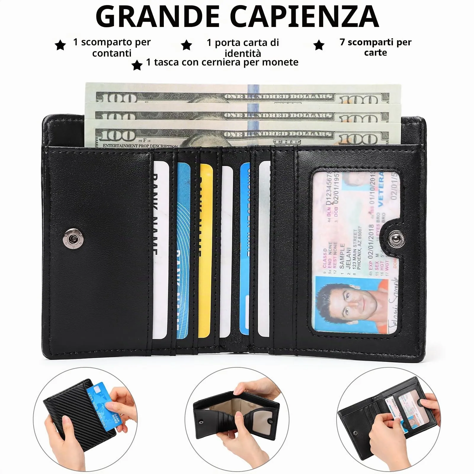 GAEKEAO Portafoglio da Uomo Sottile a Doppia Funzione con Blocco RFID, Porta Carte di Credito in Vera Pelle, Minimalista, con Tasca Frontale per Uomo con Portamonete con Cerniera, classico - immagine 2