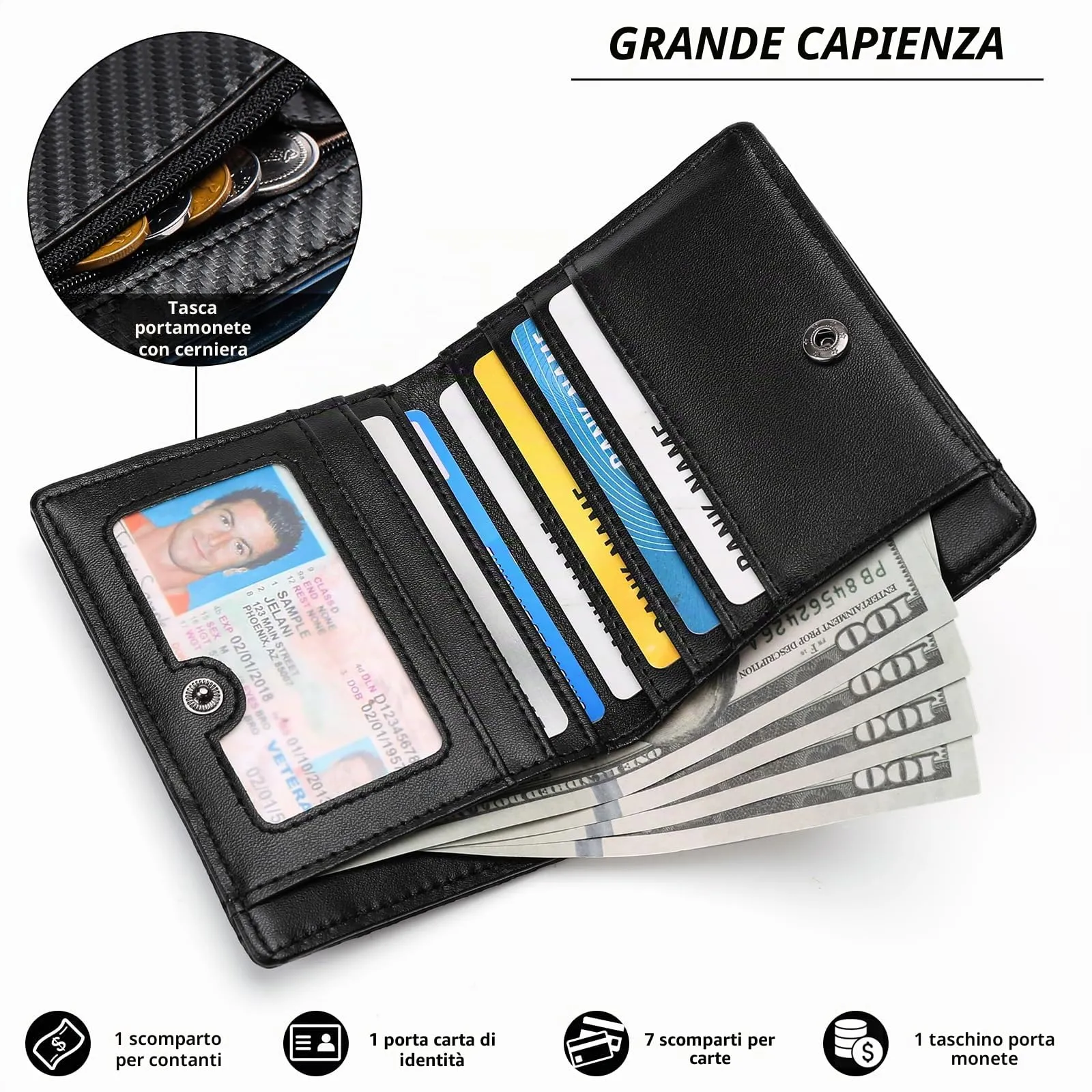 GAEKEAO Portafoglio da Uomo Sottile a Doppia Funzione con Blocco RFID, Porta Carte di Credito in Vera Pelle, Minimalista, con Tasca Frontale per Uomo con Portamonete con Cerniera, classico - immagine 3