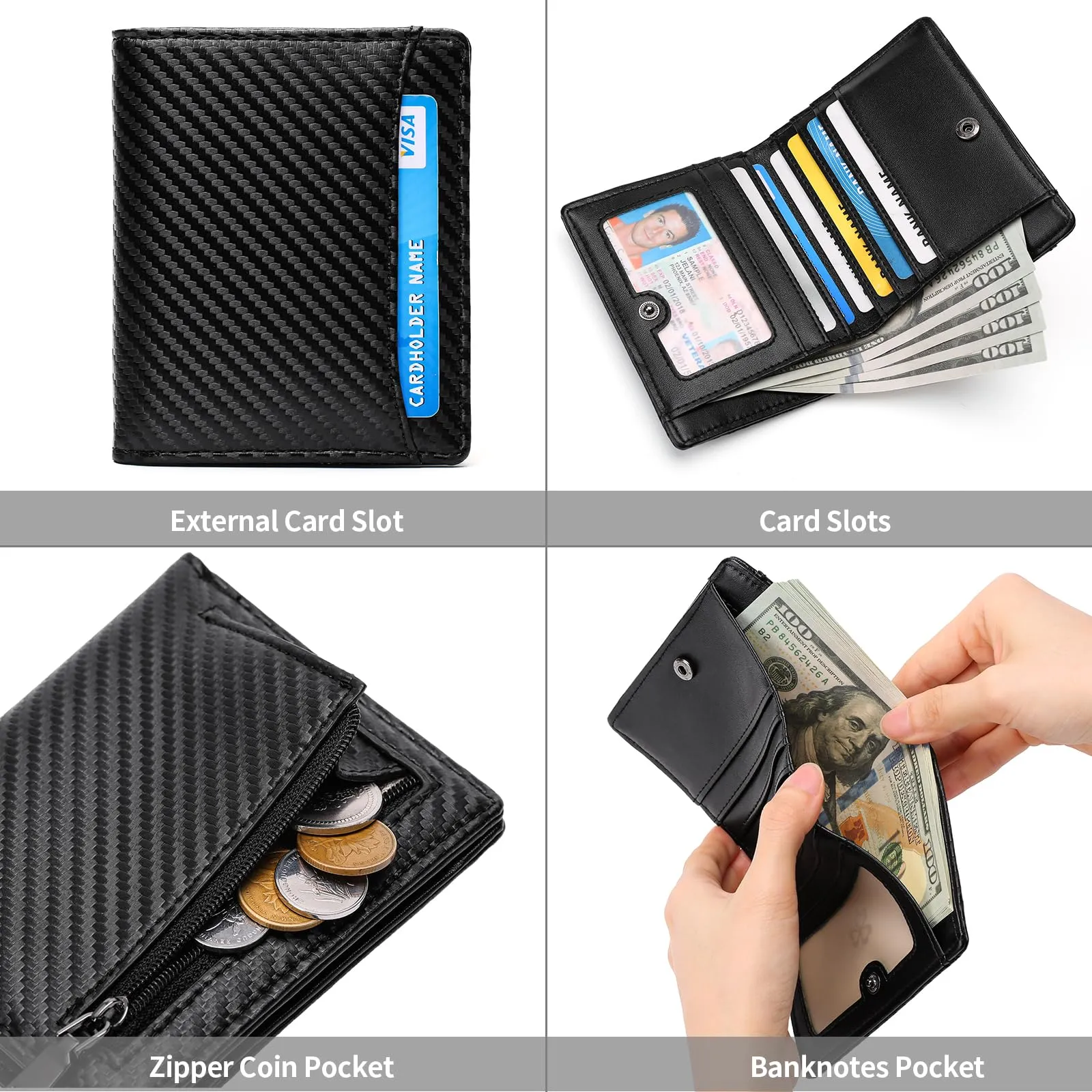 GAEKEAO Portafoglio da Uomo Sottile a Doppia Funzione con Blocco RFID, Porta Carte di Credito in Vera Pelle, Minimalista, con Tasca Frontale per Uomo con Portamonete con Cerniera, classico - immagine 7