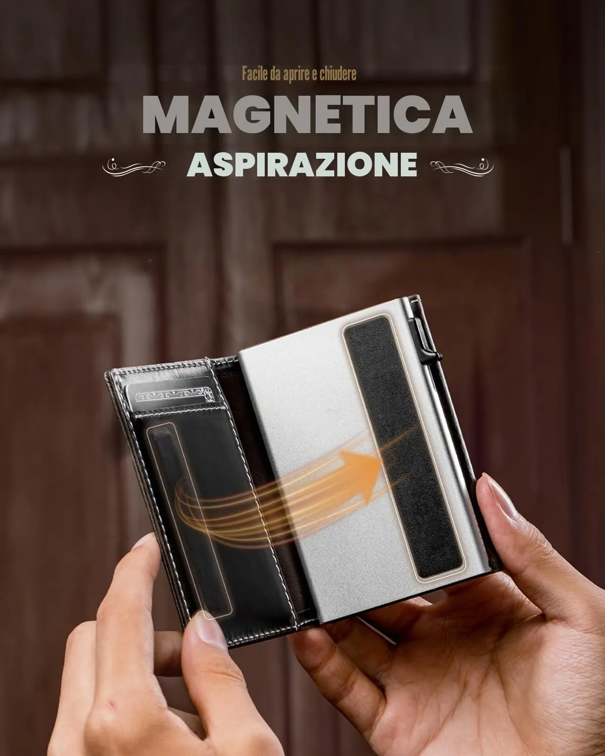 DODENSHA MagSnap - Portafoglio da uomo, sottile, con scomparto per monete, per oltre 10 carte, chiusura magnetica, protezione RFID, grigio argento, Kartenetui, Moderno - immagine 2