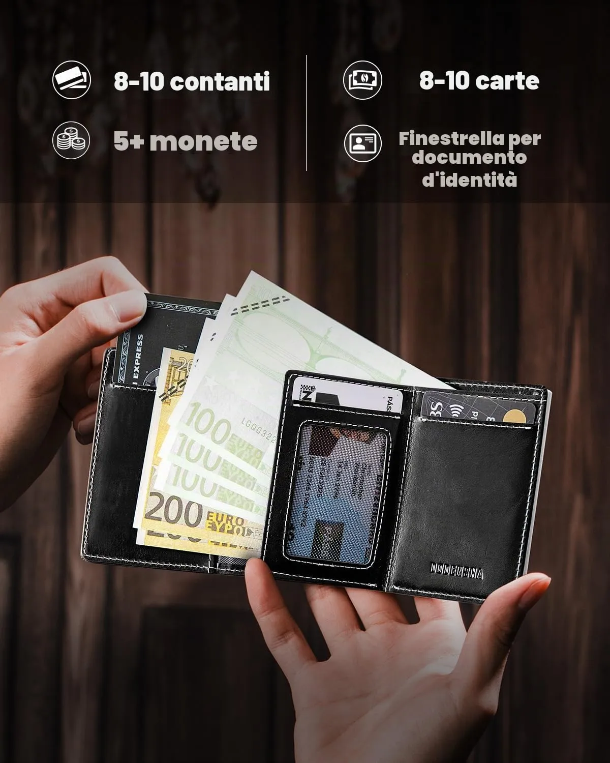 DODENSHA MagSnap - Portafoglio da uomo, sottile, con scomparto per monete, per oltre 10 carte, chiusura magnetica, protezione RFID, grigio argento, Kartenetui, Moderno - immagine 3