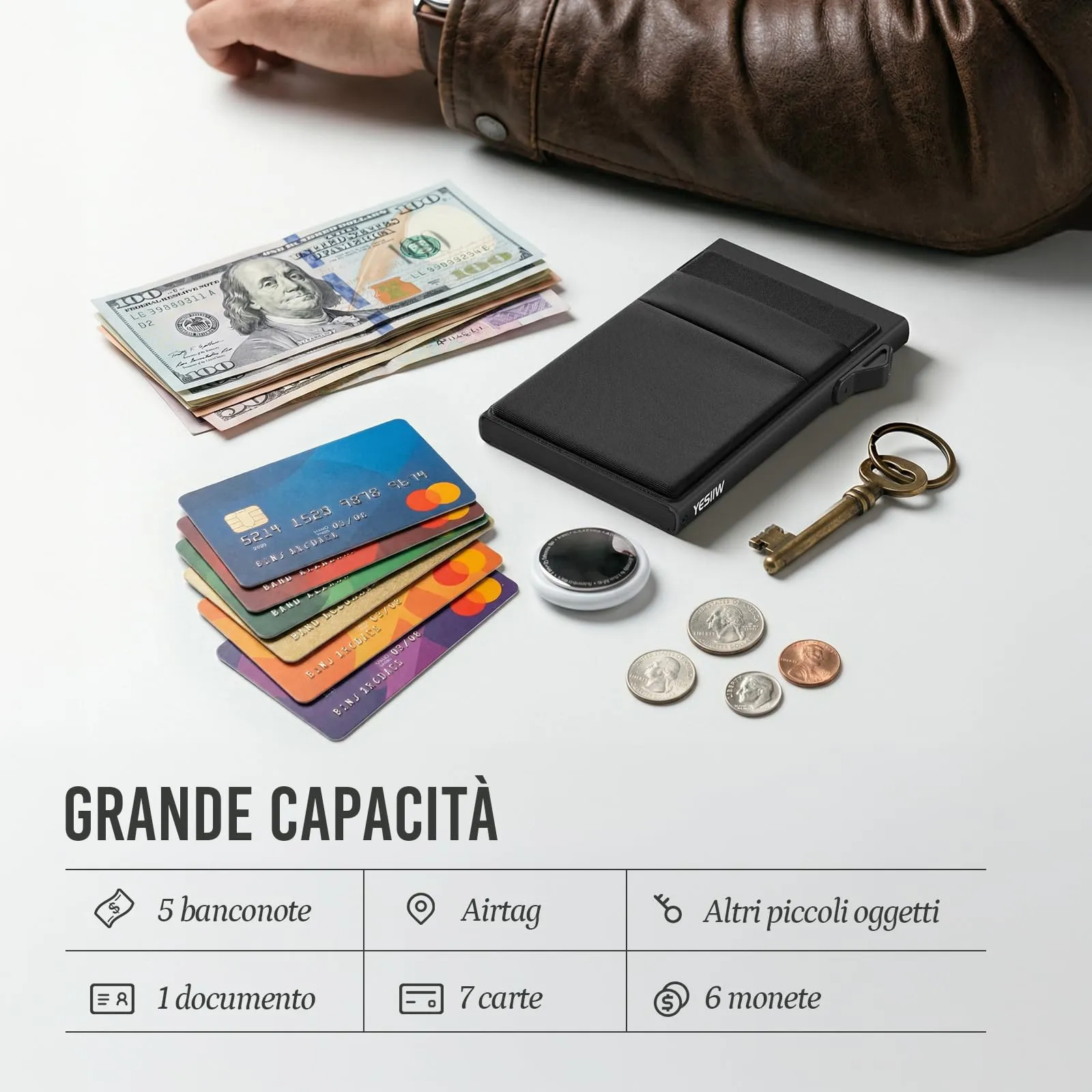 YESIIW Portafoglio Uomo Slim Piccolo | Portacarte Uomo Donna Portatessere Porta Carte Di Credito | Portafogli Mini Protezione RFID con Portamonete | Box Regalo (Nero) - immagine 7